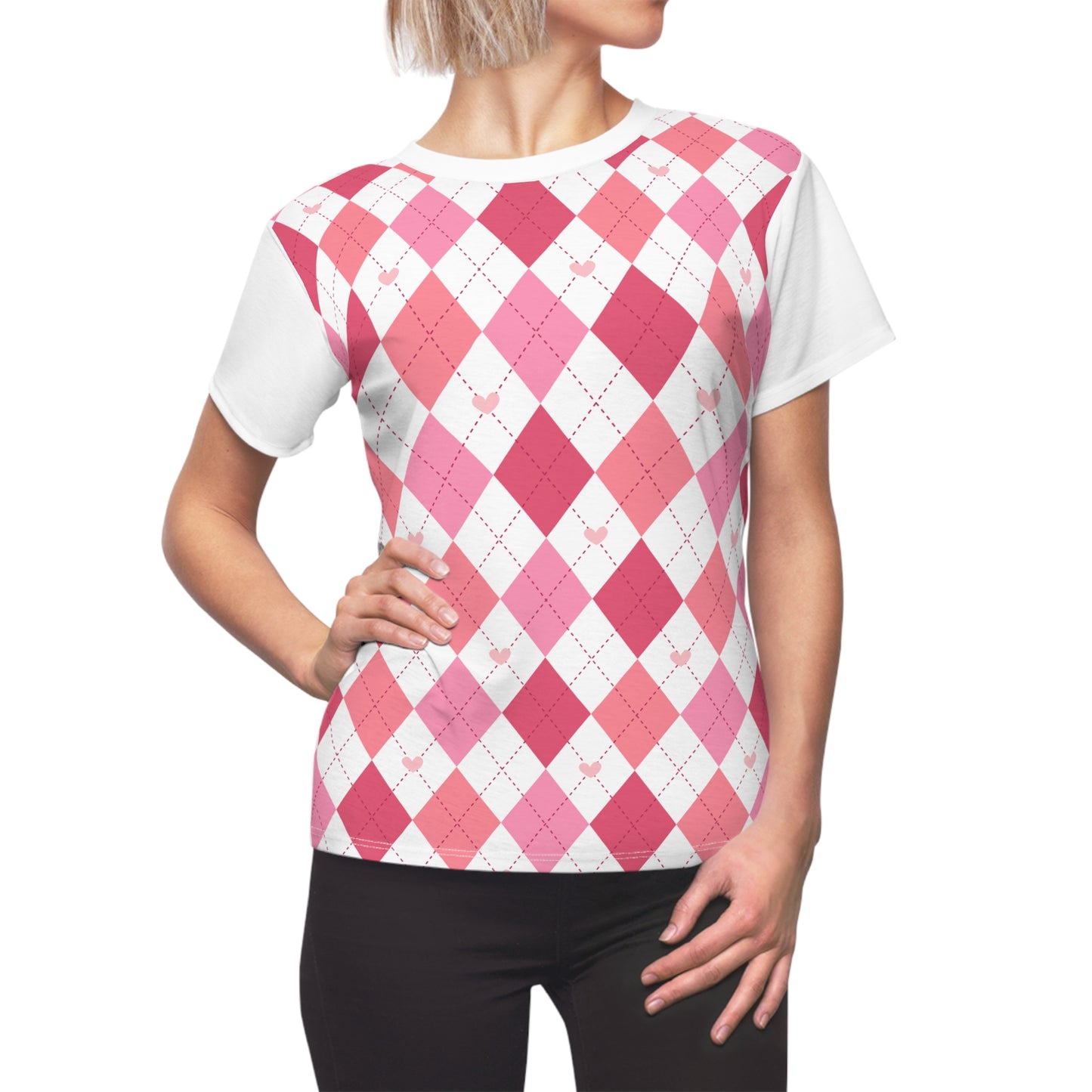 Argyle Pink Pattern Women's Tee — Pink Diamond All-Over Print Tee