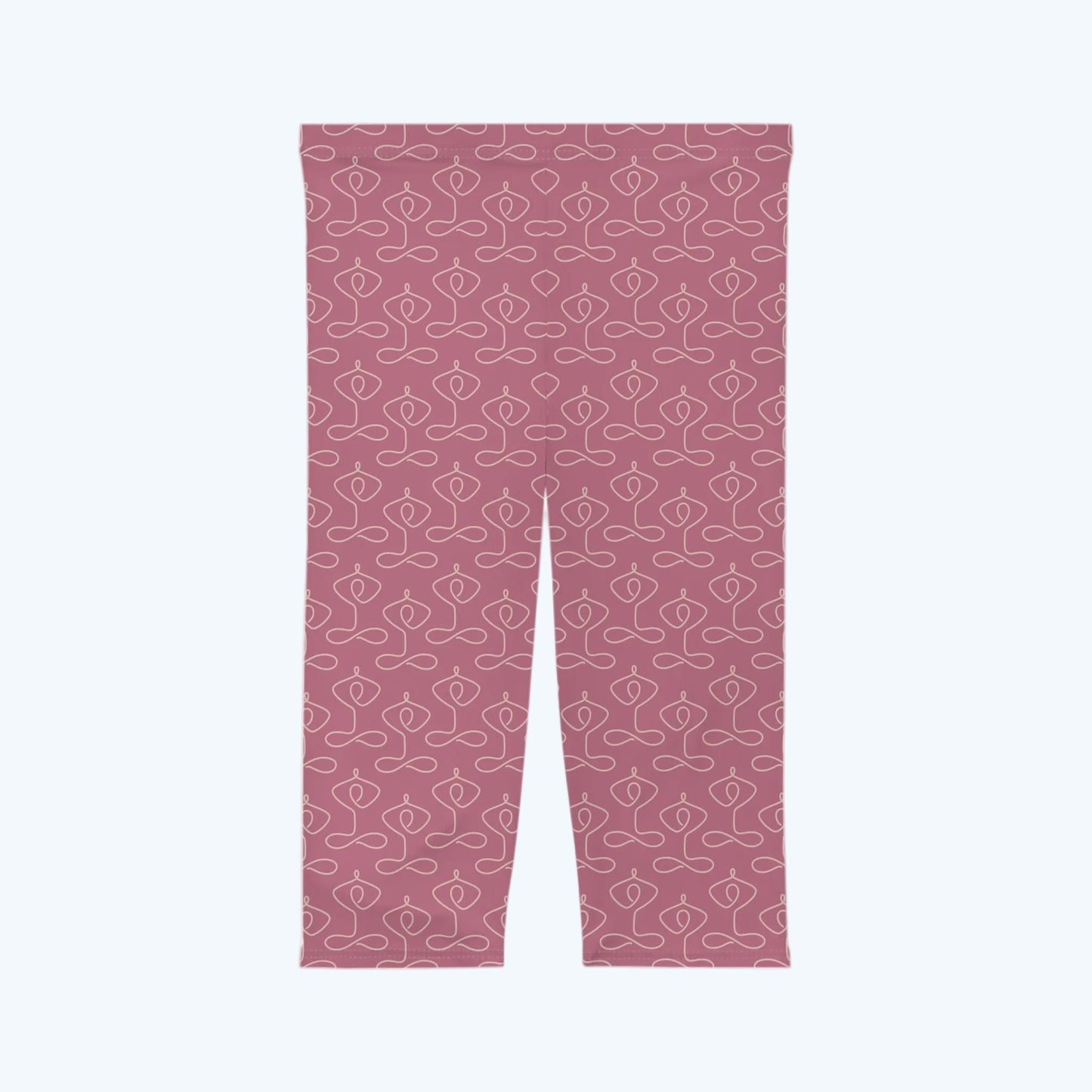 Pink Lotus Pattern Capri Leggings —Yoga Activewear