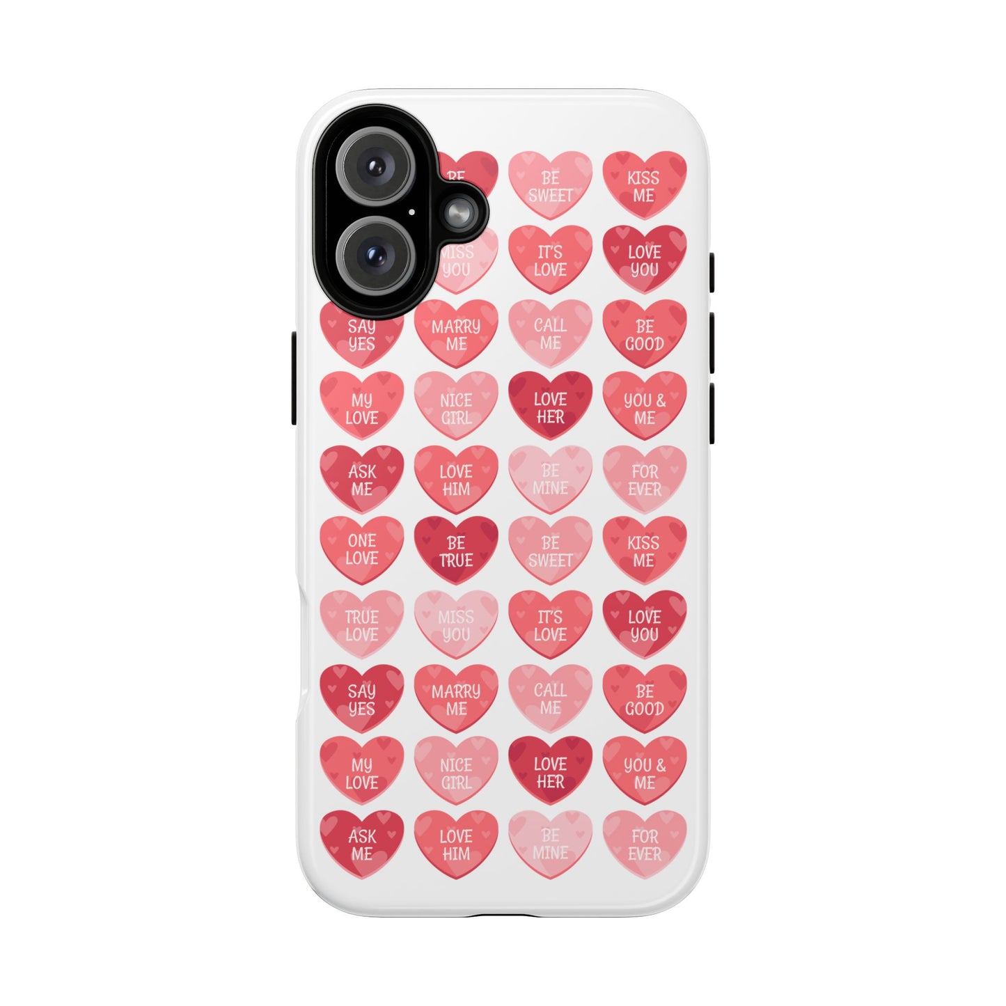 Phone Case — Pink Conversation Heart Pattern, Valentine’s Day Love Messages