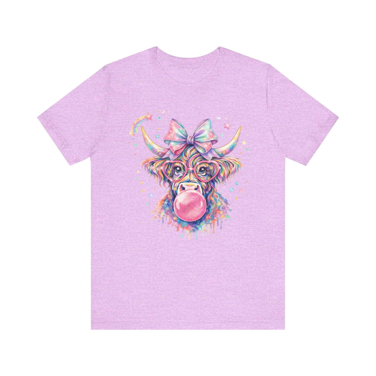 Cute Colorful Cow Tee – Bubblegum Cow with Bow Graphic T-Shirt