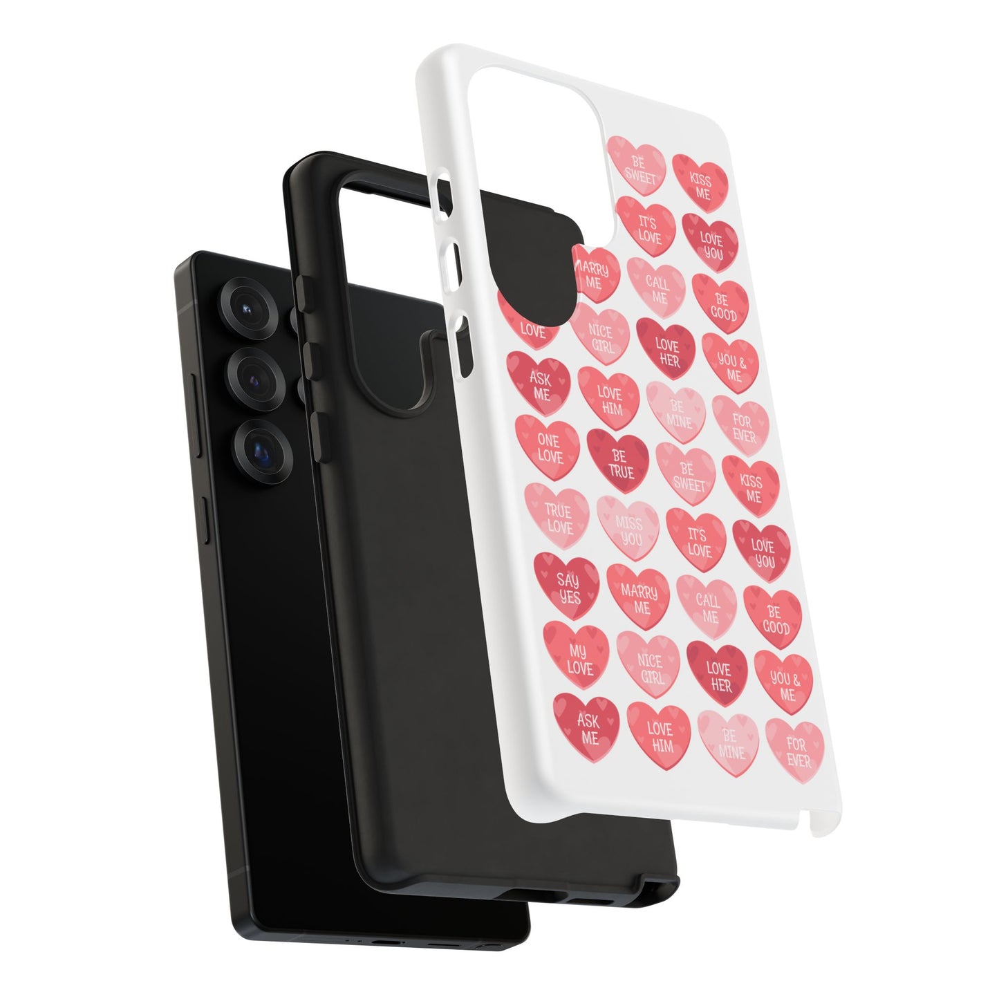 Phone Case — Pink Conversation Heart Pattern, Valentine’s Day Love Messages