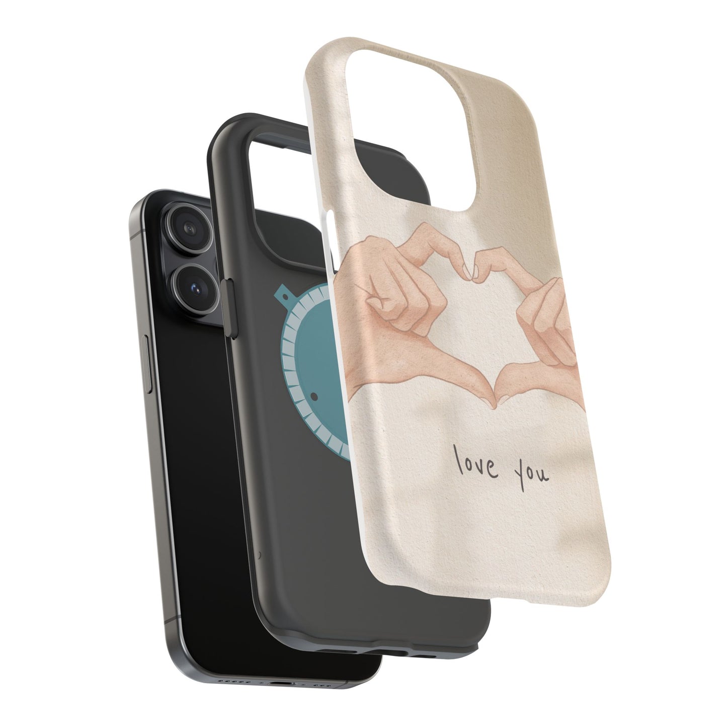 Phone Case — Hands Forming Heart with “love you” Romantic Protective Cover