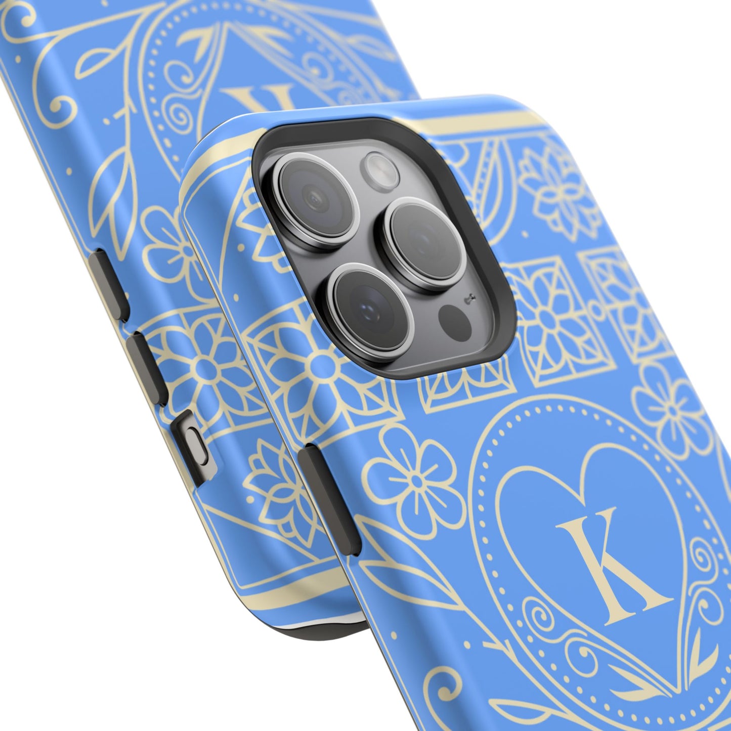 Monogram "K" Blue Floral Magnetic Phone Case — Impact-Resistant