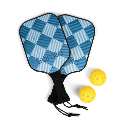 Blue Argyle Pickleball Paddles Kit — Personalized Pickleball Set (2 Paddles + Balls)