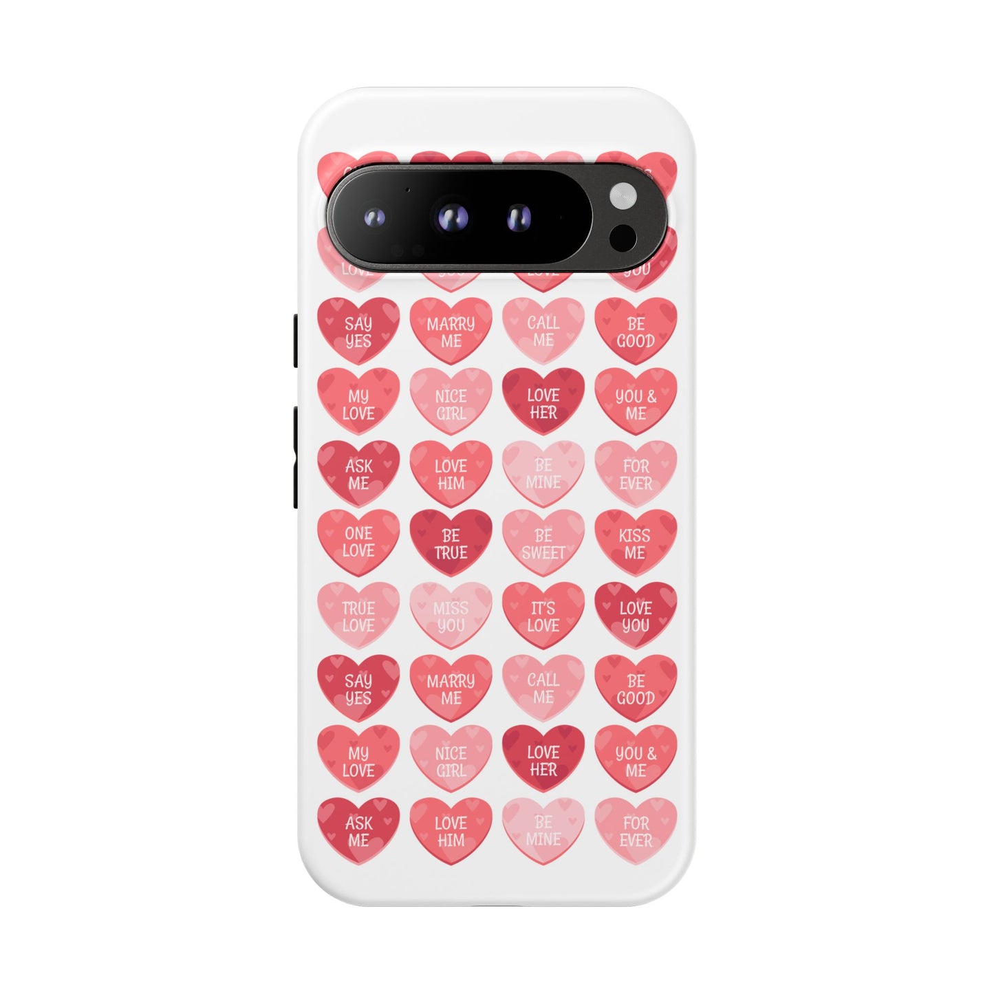 Phone Case — Pink Conversation Heart Pattern, Valentine’s Day Love Messages