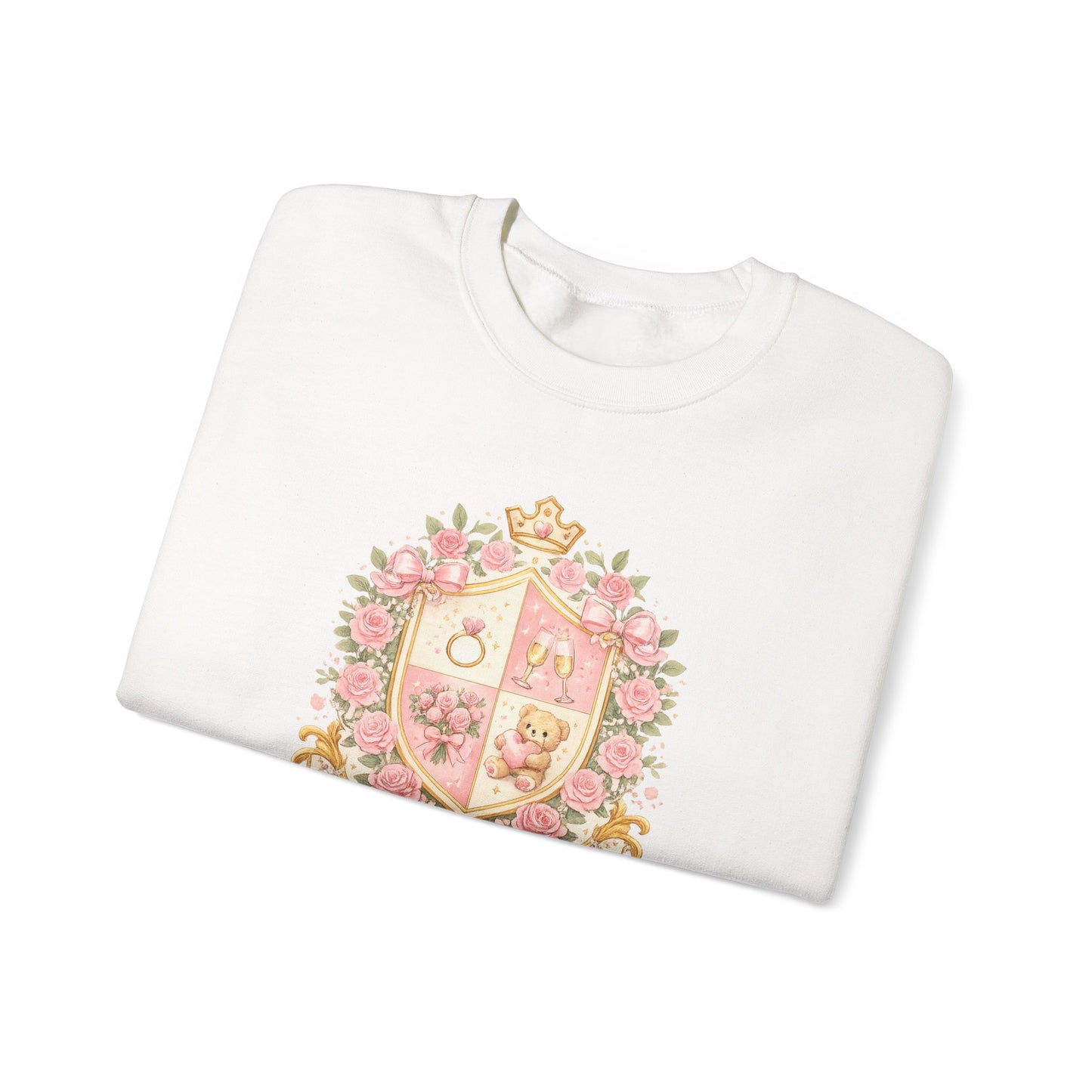 Floral Coat of Arms Crewneck Sweatshirt — 'Sweetheart' Pink Vintage Crest