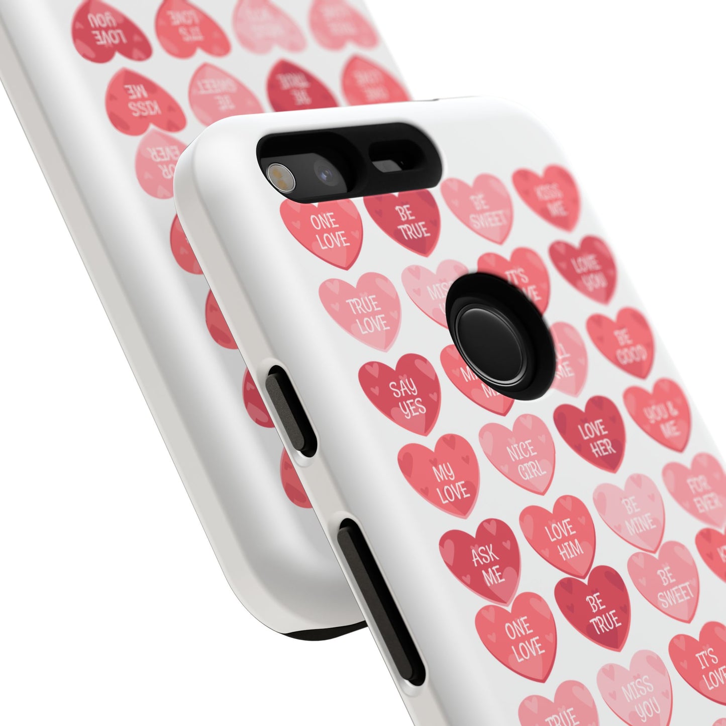Phone Case — Pink Conversation Heart Pattern, Valentine’s Day Love Messages
