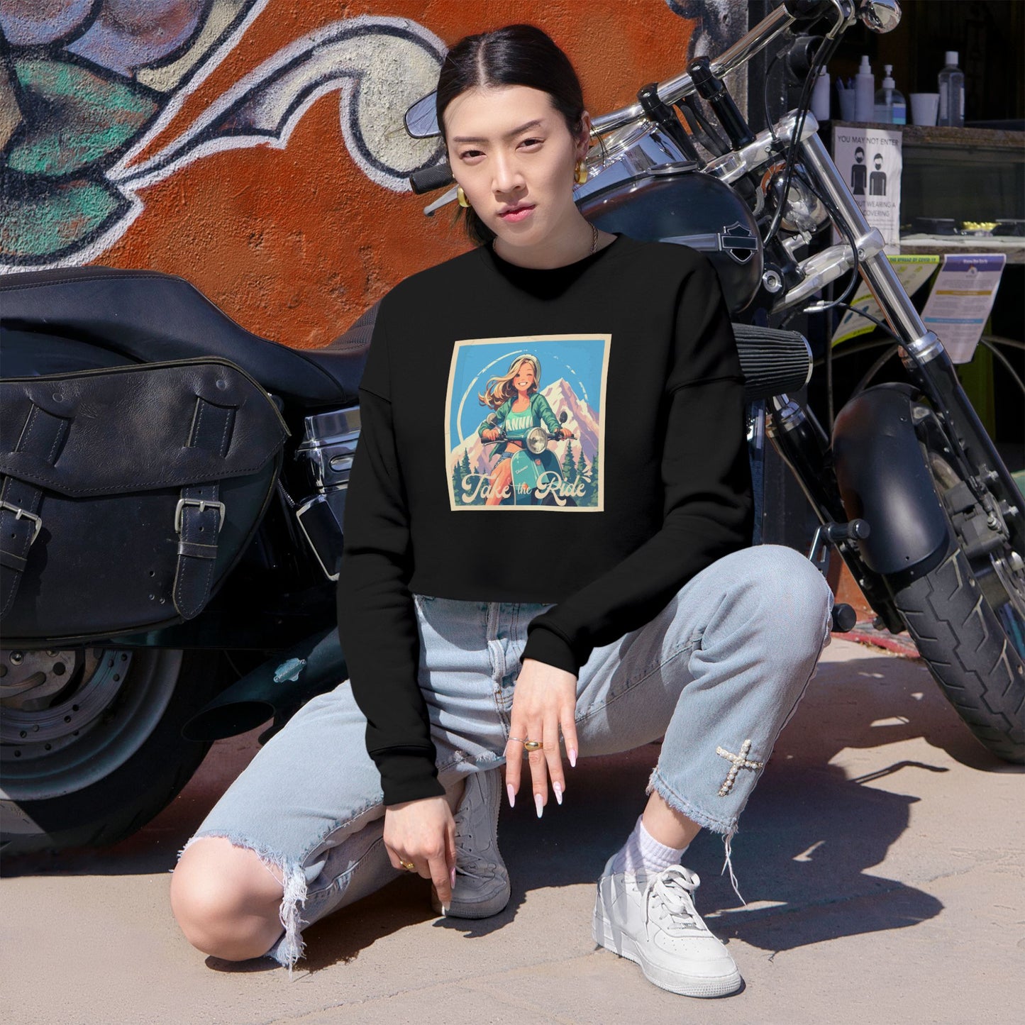 Retro motorbike  Cropped Sweatshirt