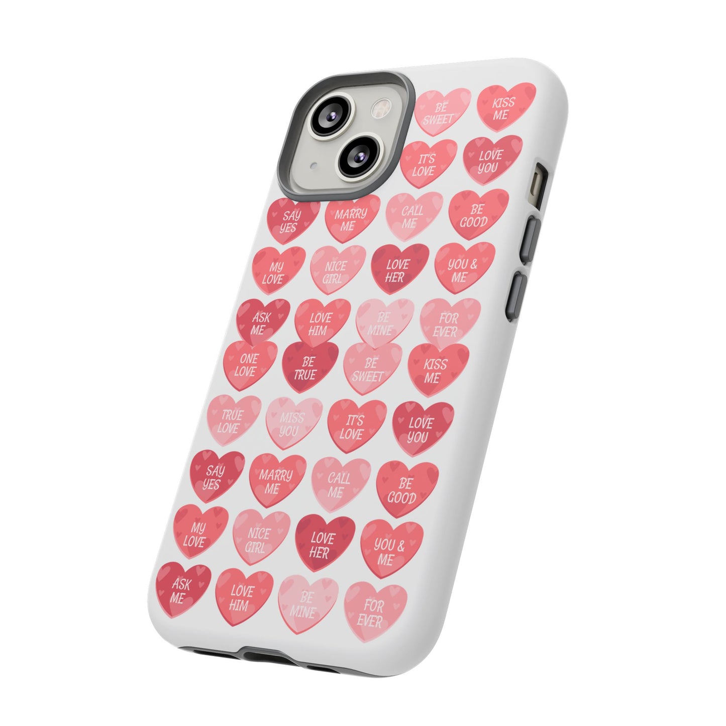 Phone Case — Pink Conversation Heart Pattern, Valentine’s Day Love Messages