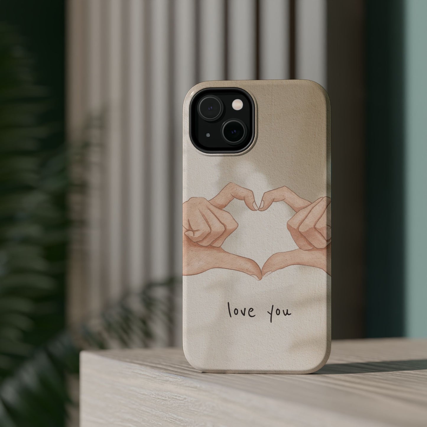 Phone Case — Hands Forming Heart with “love you” Romantic Protective Cover
