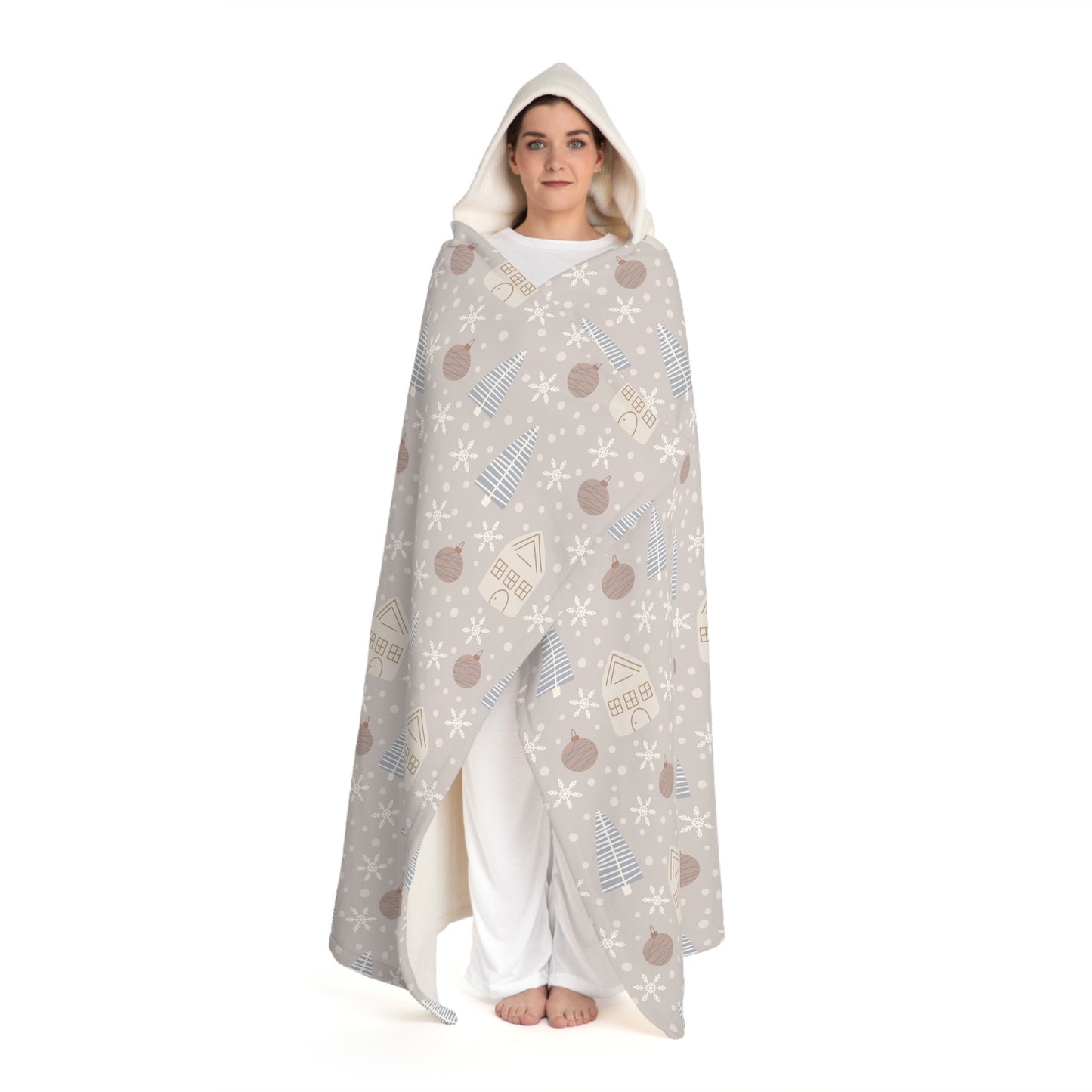 Hooded Sherpa Blanket - Cozy Winter Ornaments Fleece Throw