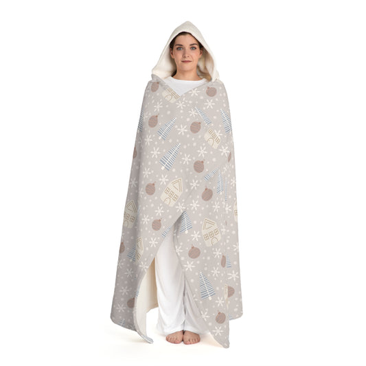 Hooded Sherpa Blanket - Cozy Winter Ornaments Fleece Throw