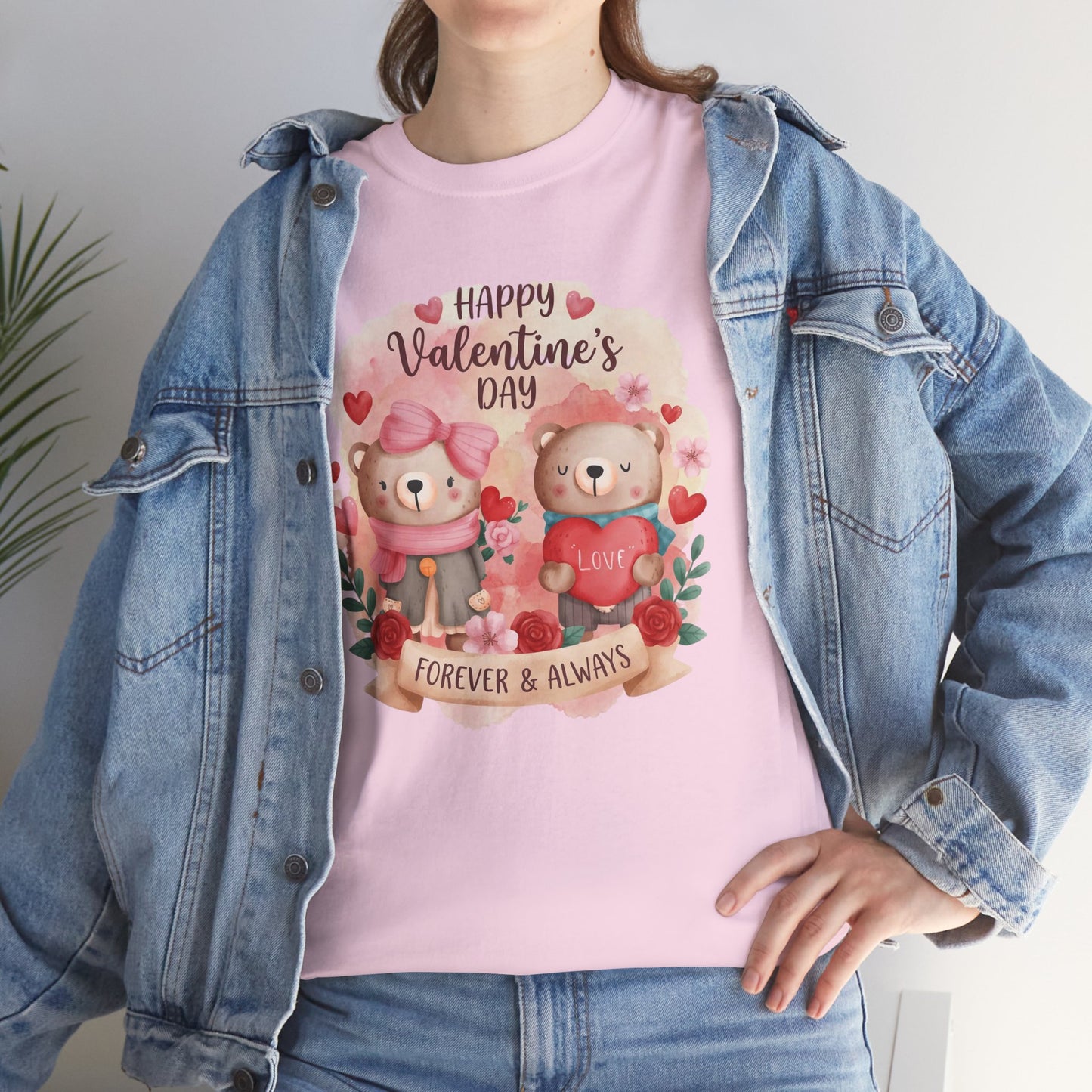 Valentine's Day Cute Teddy Couple T-Shirt — "Forever & Always" Cotton Tee