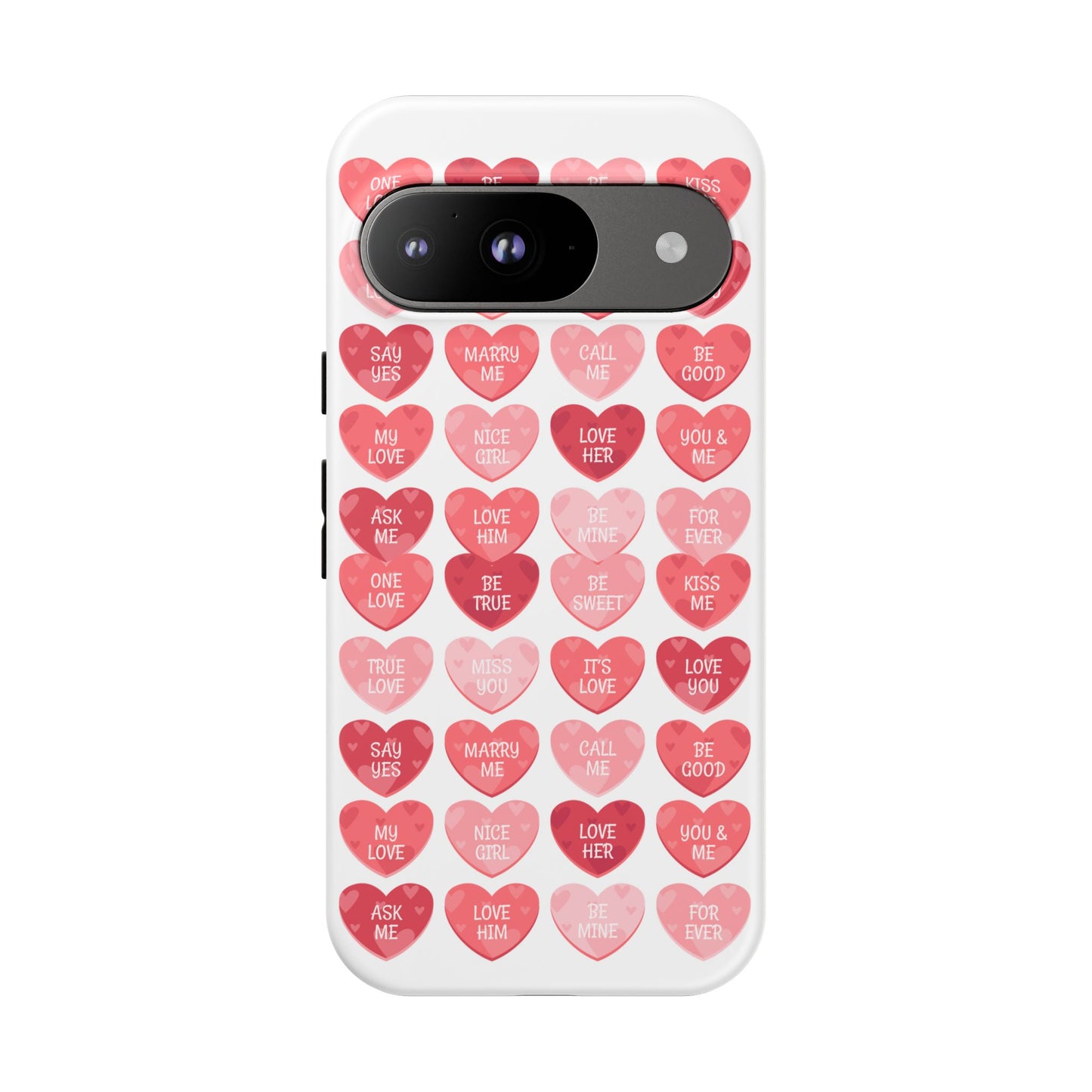 Phone Case — Pink Conversation Heart Pattern, Valentine’s Day Love Messages