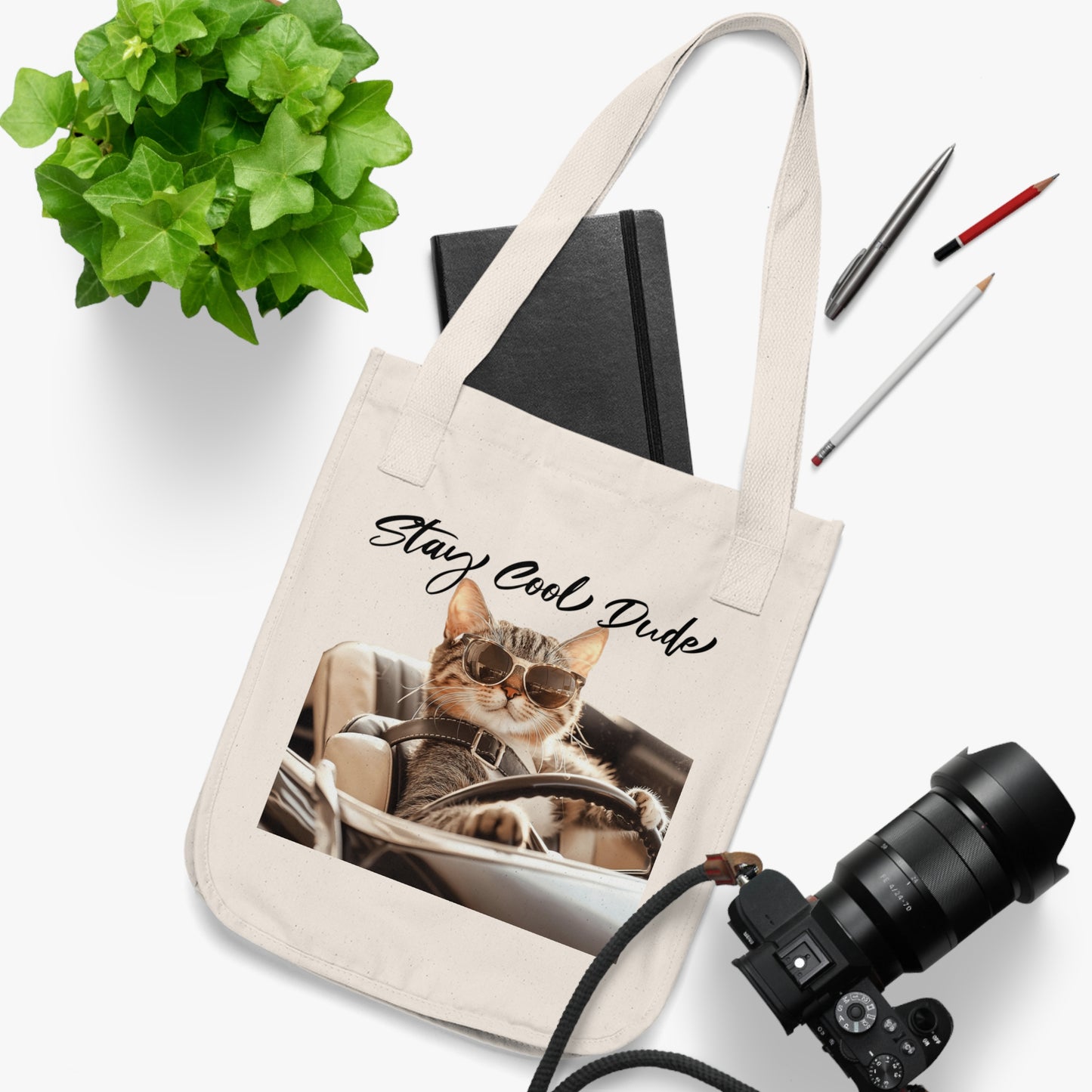 Cool Cat Organic Canvas Tote Bag - Stay Cool Design