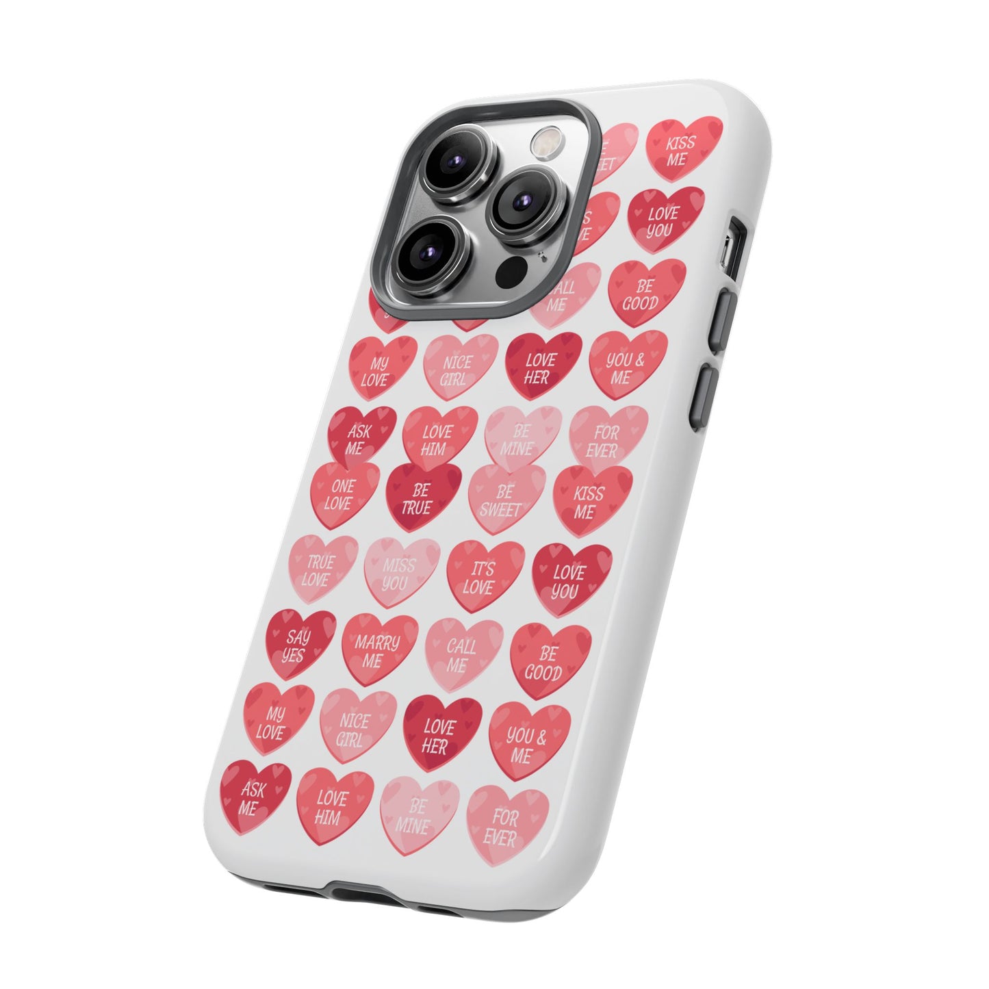 Phone Case — Pink Conversation Heart Pattern, Valentine’s Day Love Messages