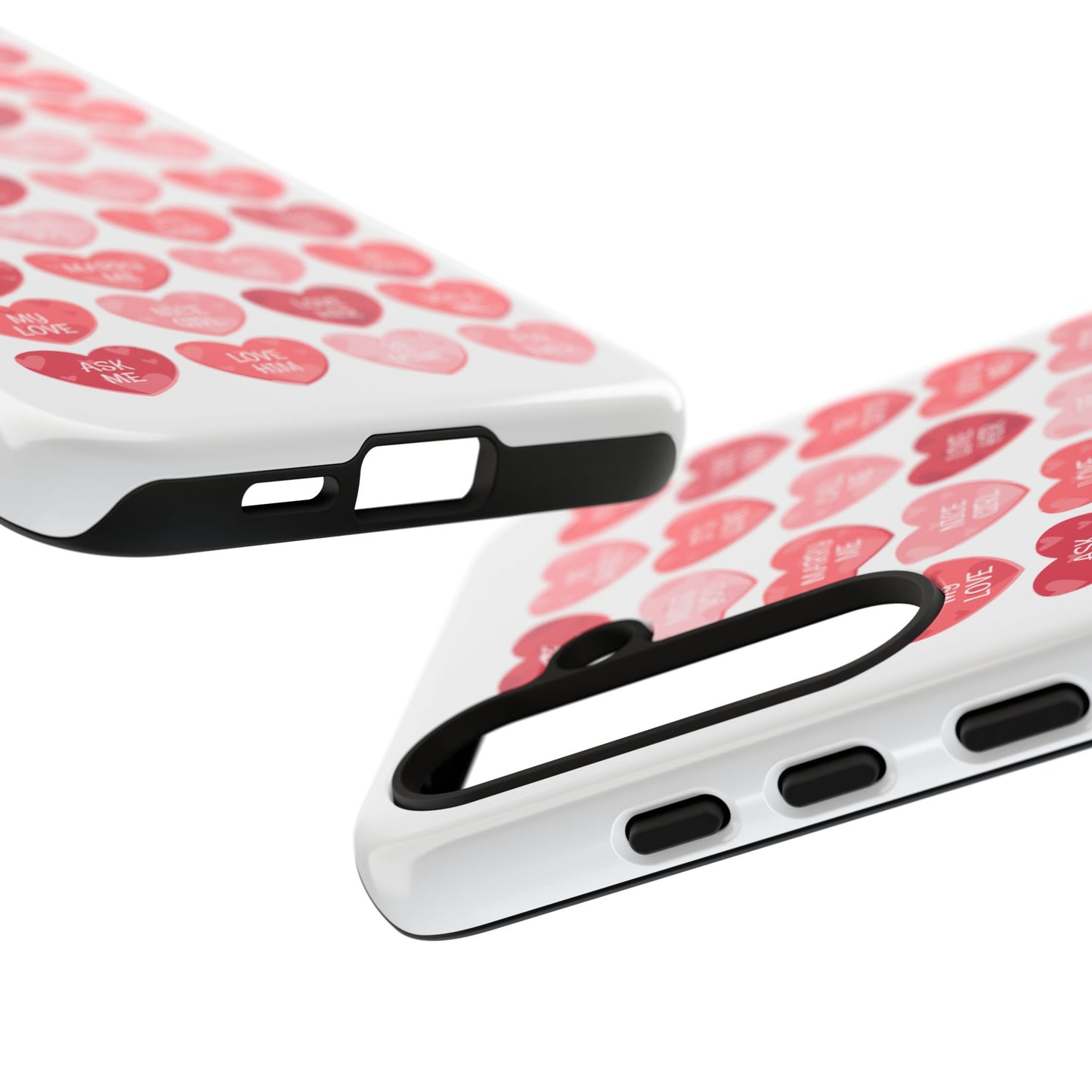 Phone Case — Pink Conversation Heart Pattern, Valentine’s Day Love Messages