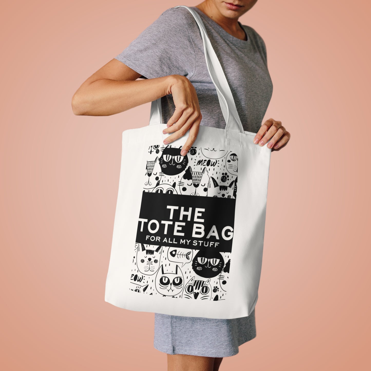 Playful Cat-Themed Cotton Tote Bag