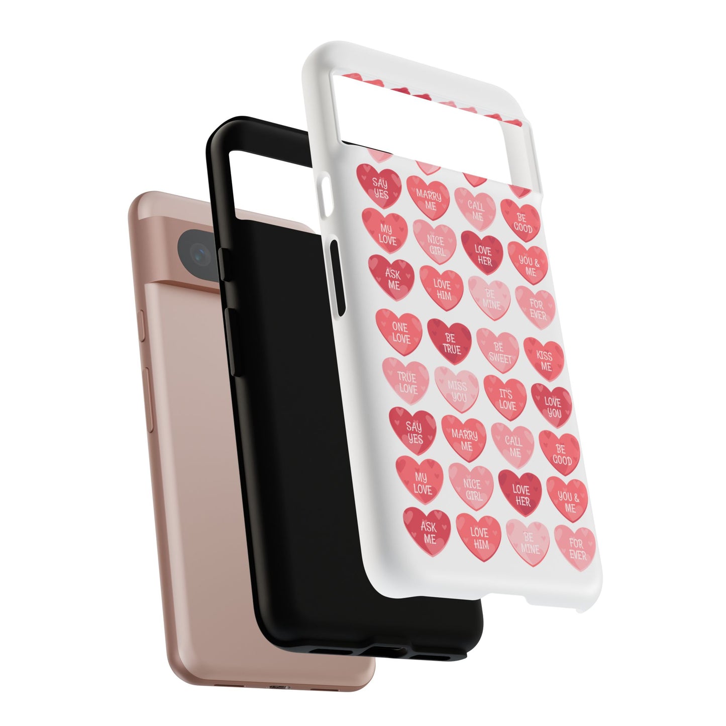 Phone Case — Pink Conversation Heart Pattern, Valentine’s Day Love Messages