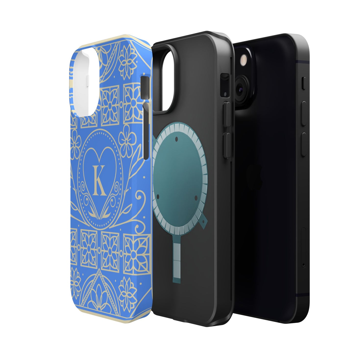 Monogram "K" Blue Floral Magnetic Phone Case — Impact-Resistant