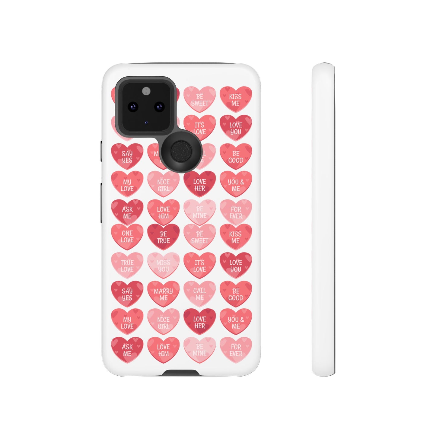 Phone Case — Pink Conversation Heart Pattern, Valentine’s Day Love Messages