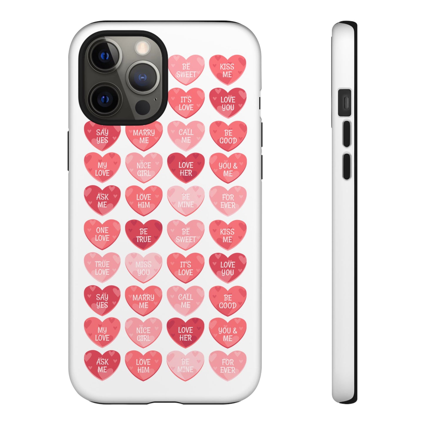 Phone Case — Pink Conversation Heart Pattern, Valentine’s Day Love Messages