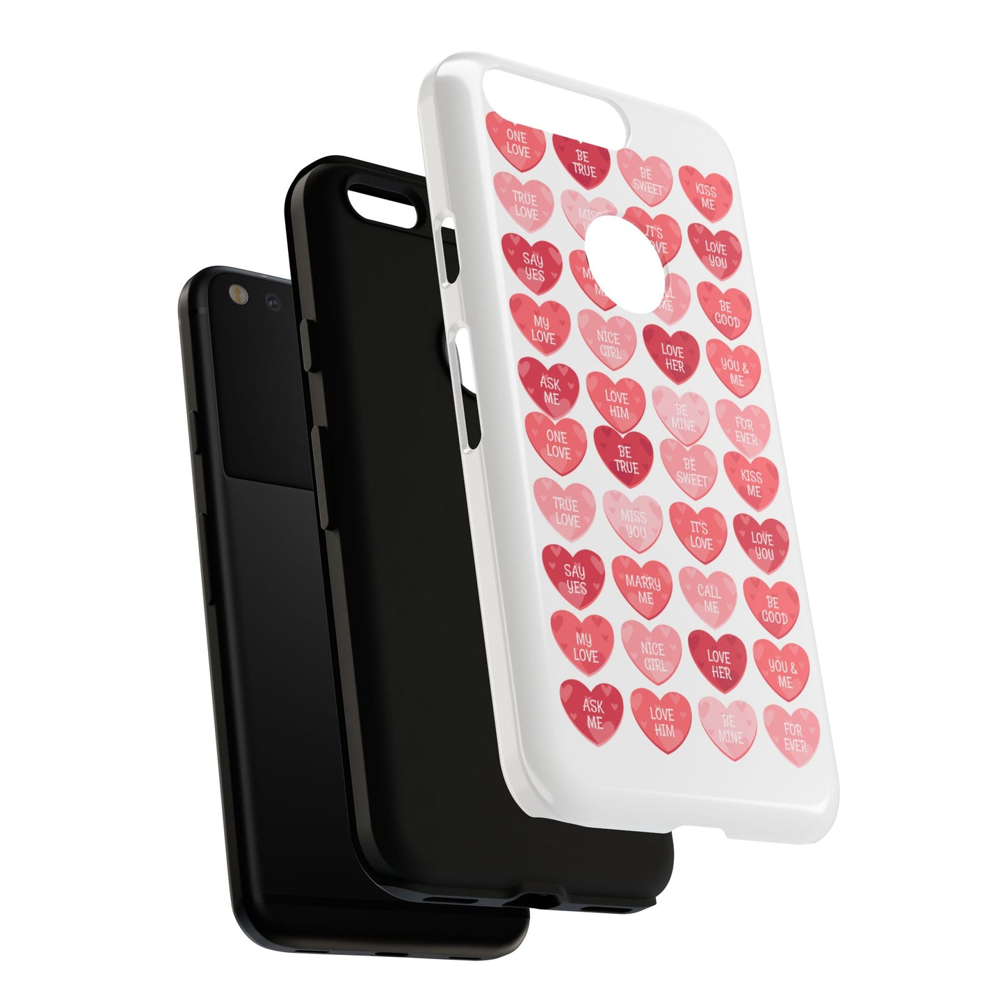 Phone Case — Pink Conversation Heart Pattern, Valentine’s Day Love Messages