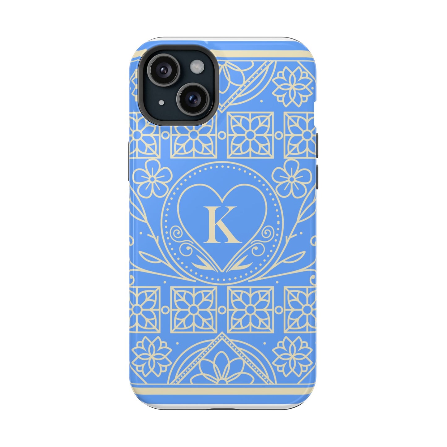 Monogram "K" Blue Floral Magnetic Phone Case — Impact-Resistant