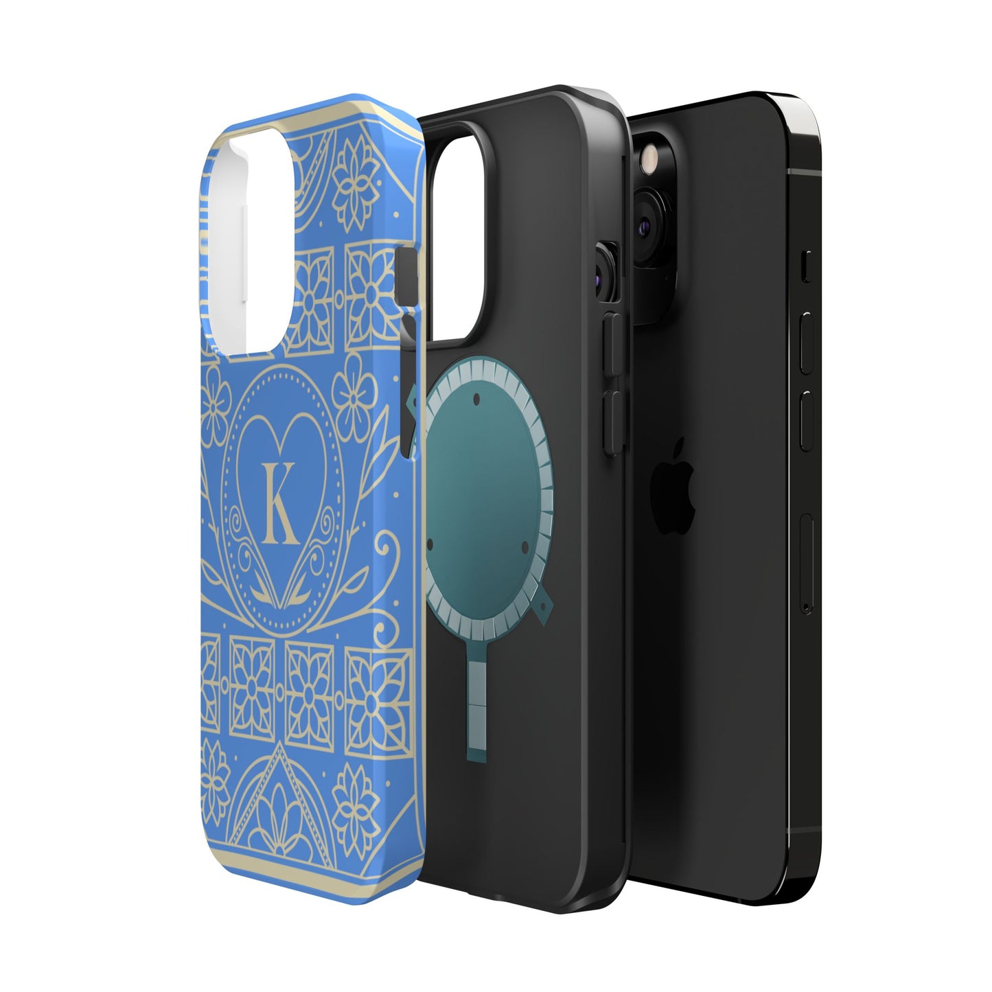 Monogram "K" Blue Floral Magnetic Phone Case — Impact-Resistant