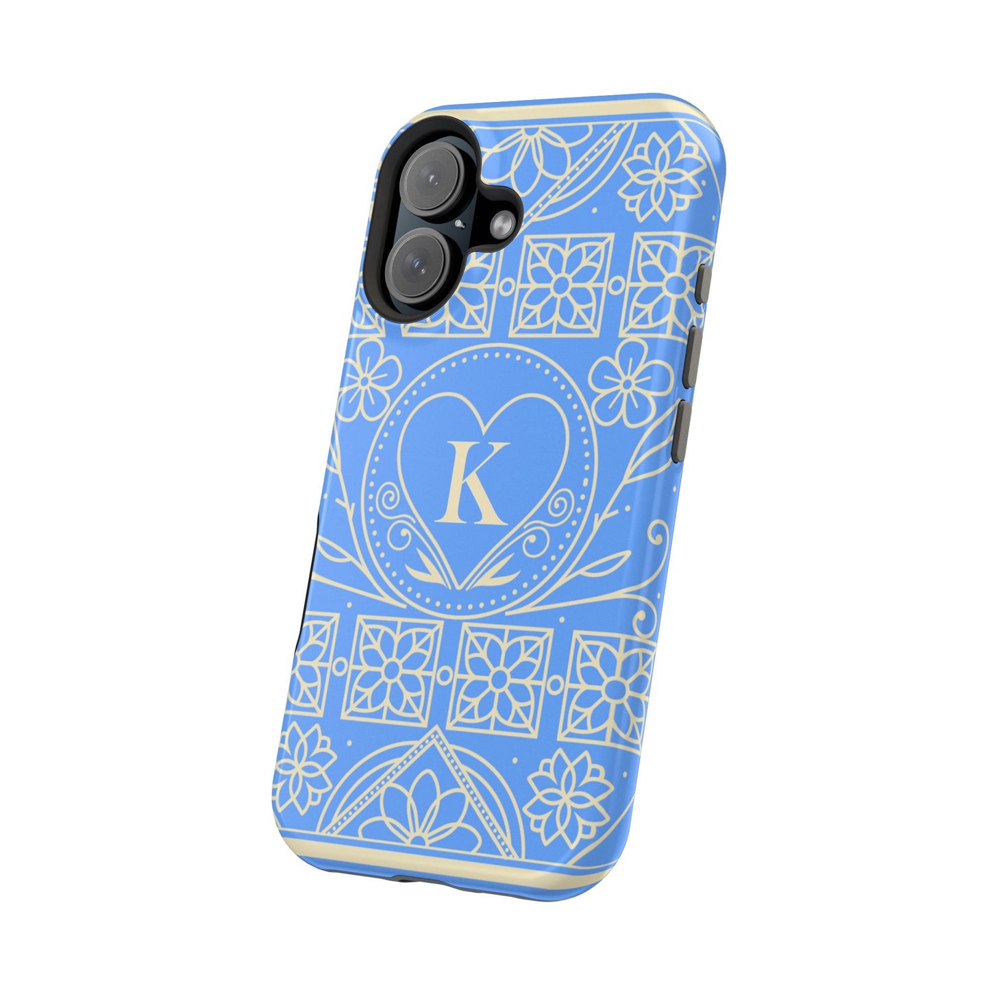 Monogram "K" Blue Floral Magnetic Phone Case — Impact-Resistant