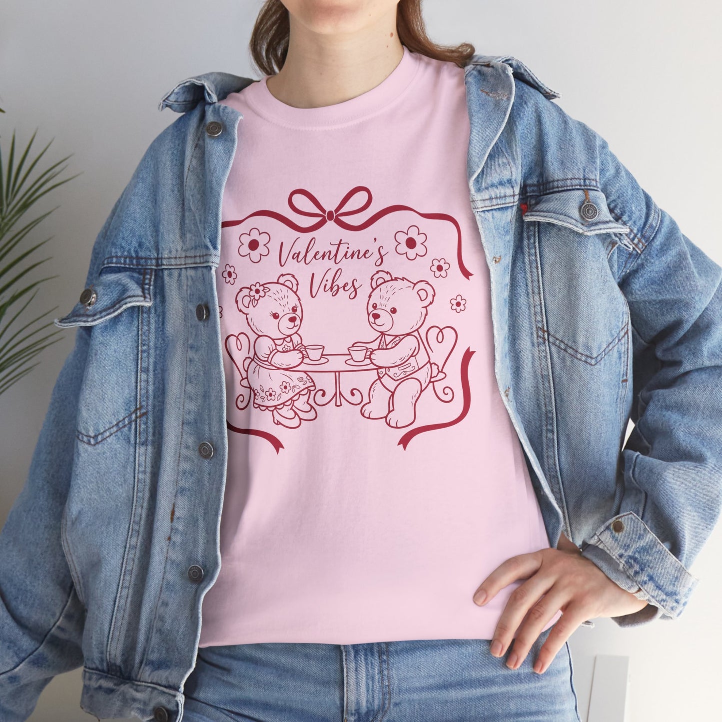 Valentine's Day Bear Couples Tee – 'Valentine's Vibes' Cute Heart Design