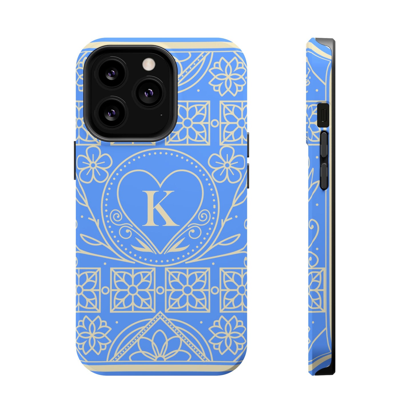 Monogram "K" Blue Floral Magnetic Phone Case — Impact-Resistant