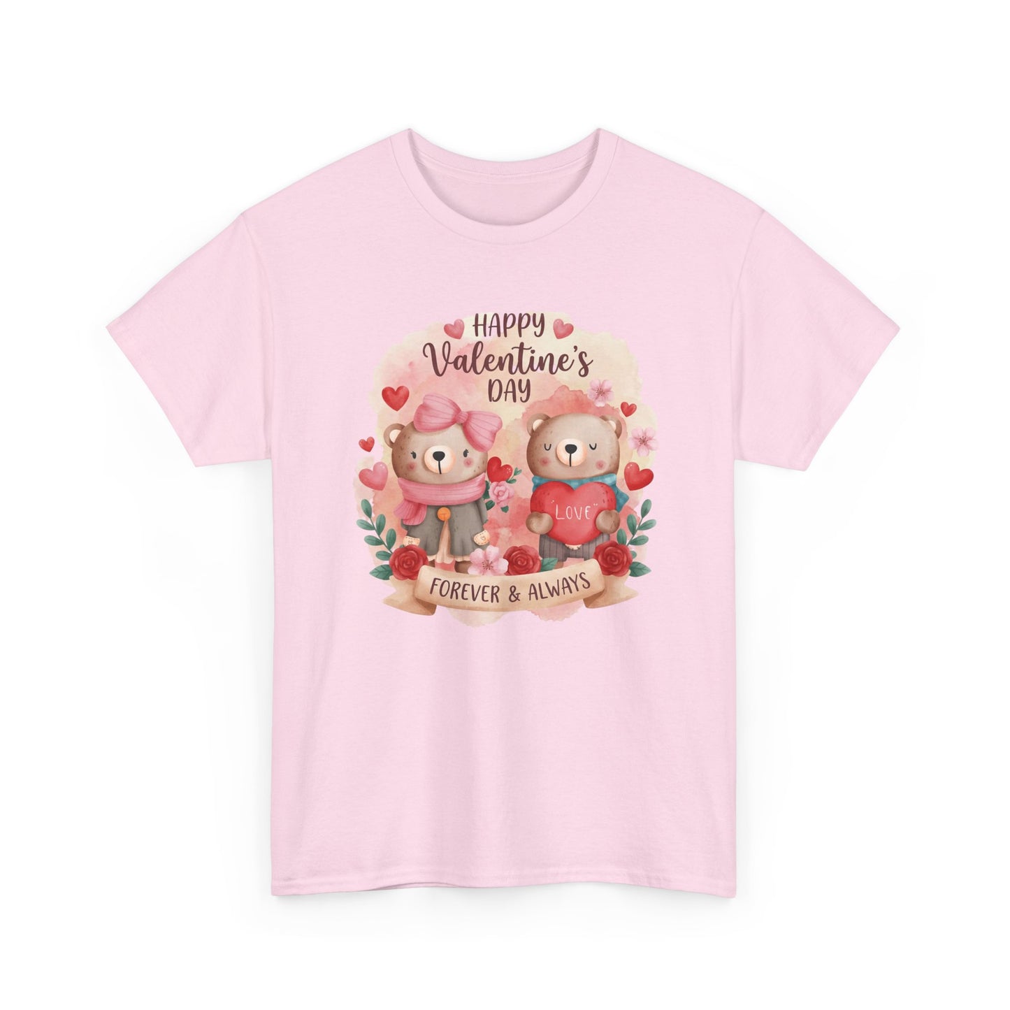 Valentine's Day Cute Teddy Couple T-Shirt — "Forever & Always" Cotton Tee