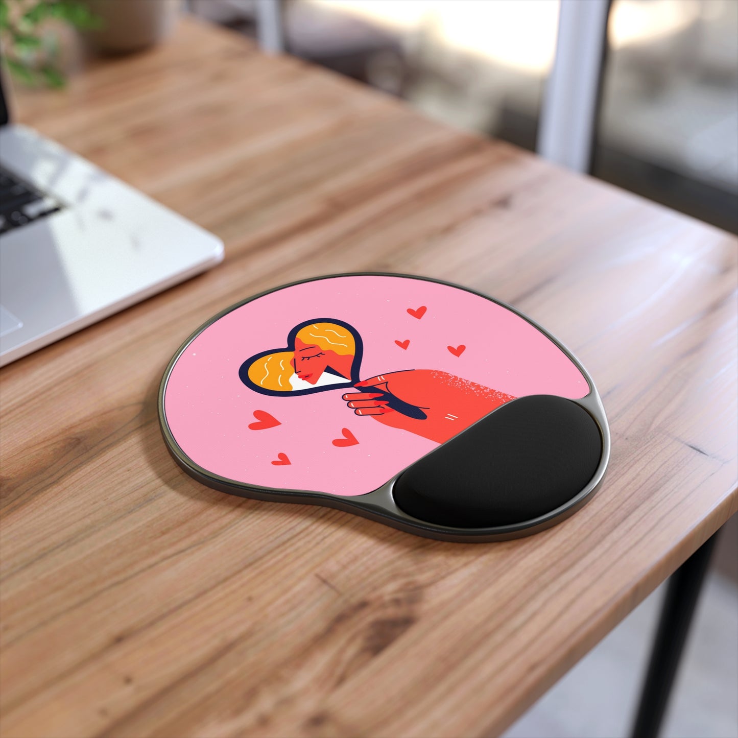 Heart Hand Mouse Pad with Wrist Rest — Cute Pink Valentine’s Desk Accessory