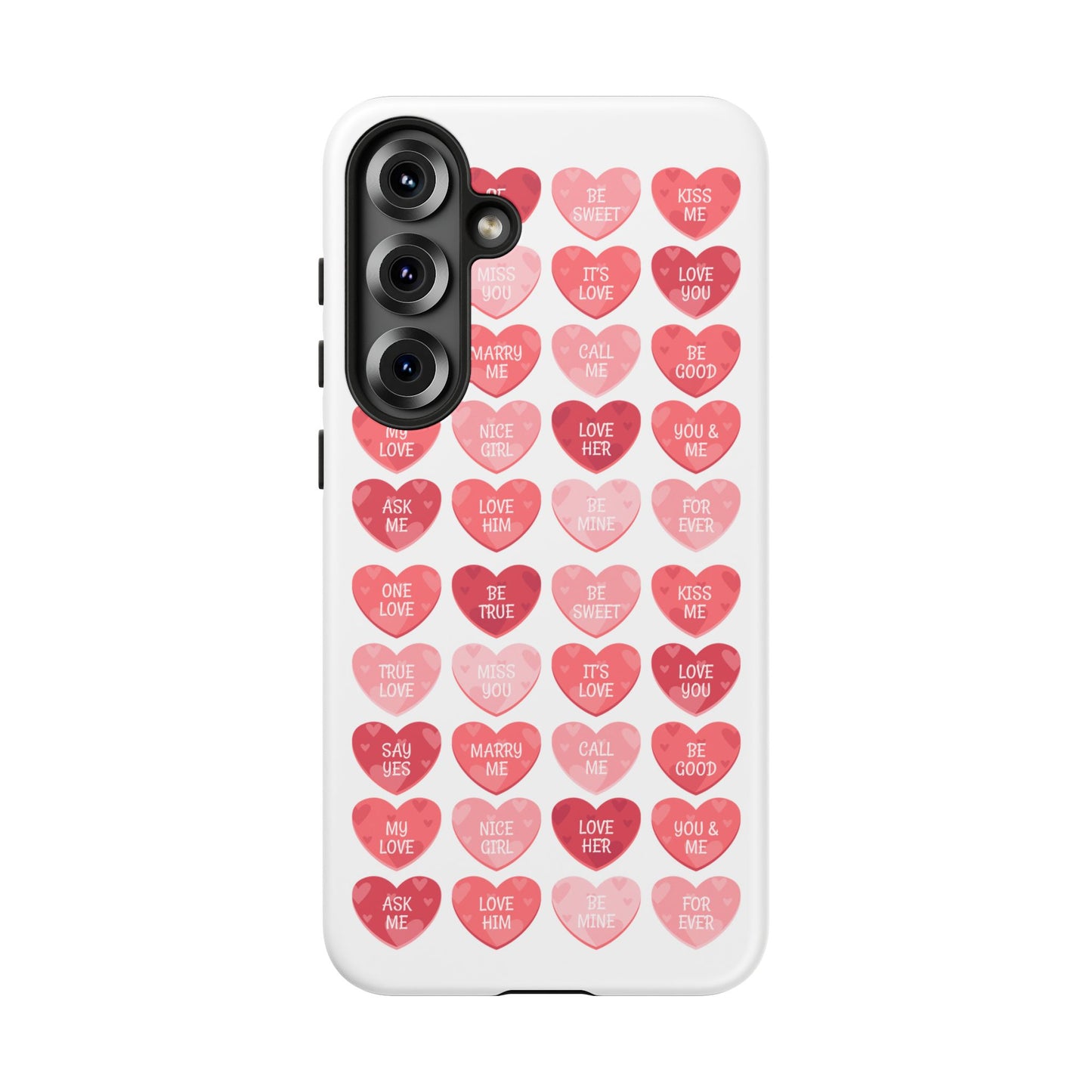 Phone Case — Pink Conversation Heart Pattern, Valentine’s Day Love Messages