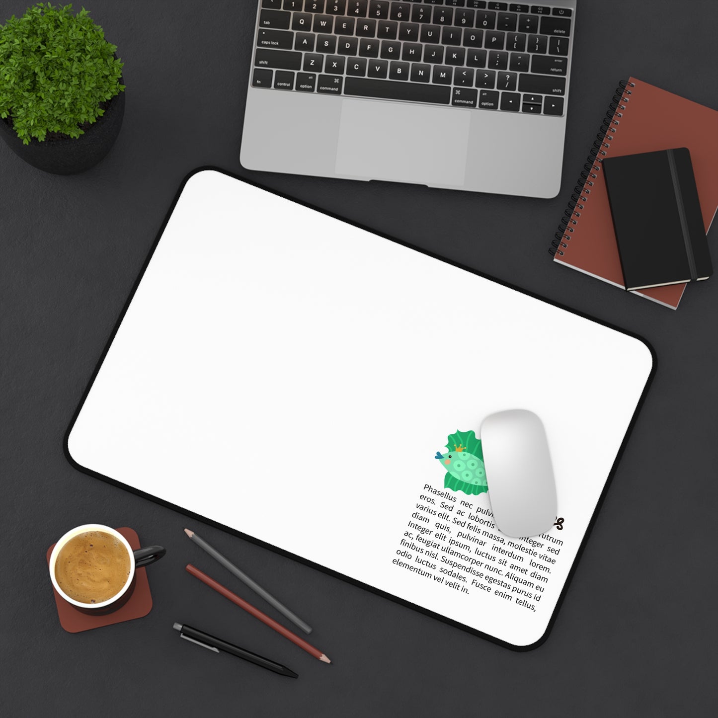 Pisces Desk Mat — Cute Green Fish Zodiac Mouse Pad