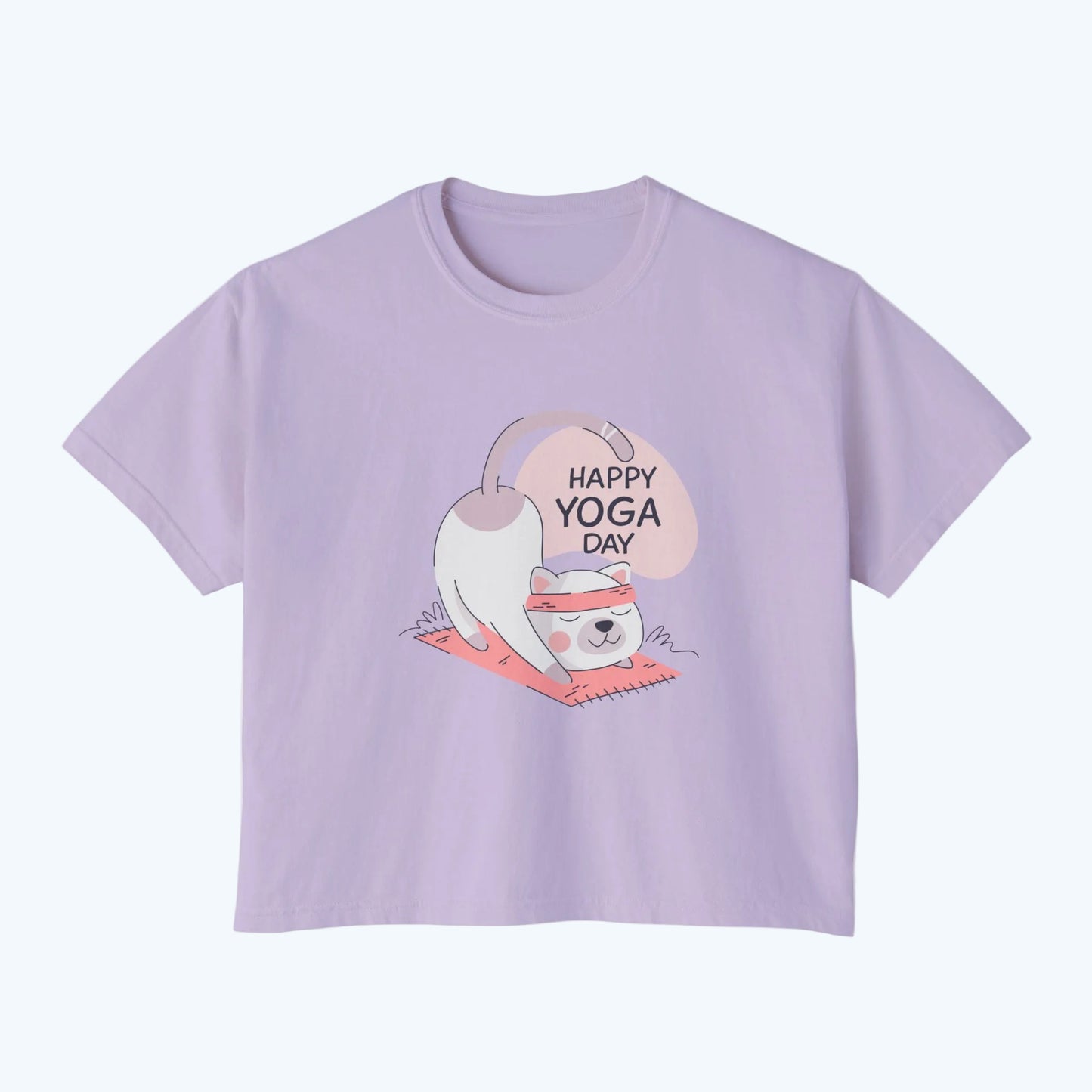 Women's Tee — Cute "Happy Yoga Day" Cat Pose Graphic