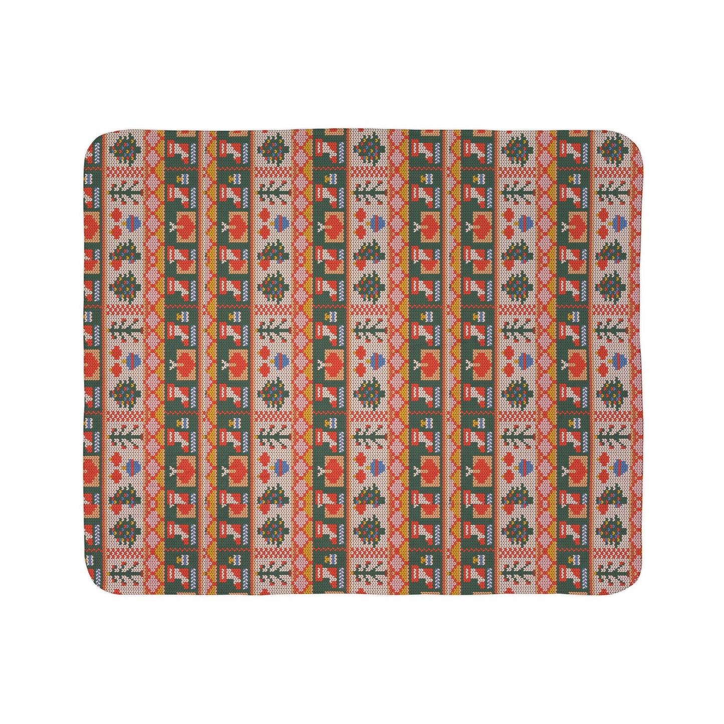 Cozy Holiday Fleece Sherpa Blanket - Festive Winter Design with Ornaments & Birds