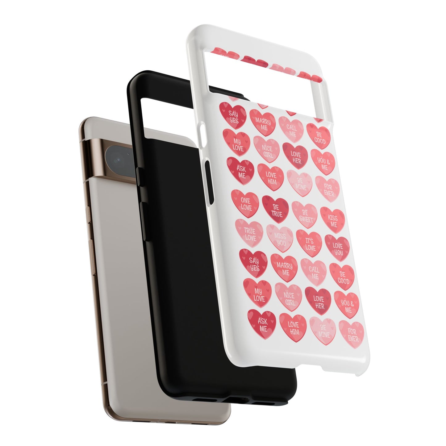 Phone Case — Pink Conversation Heart Pattern, Valentine’s Day Love Messages