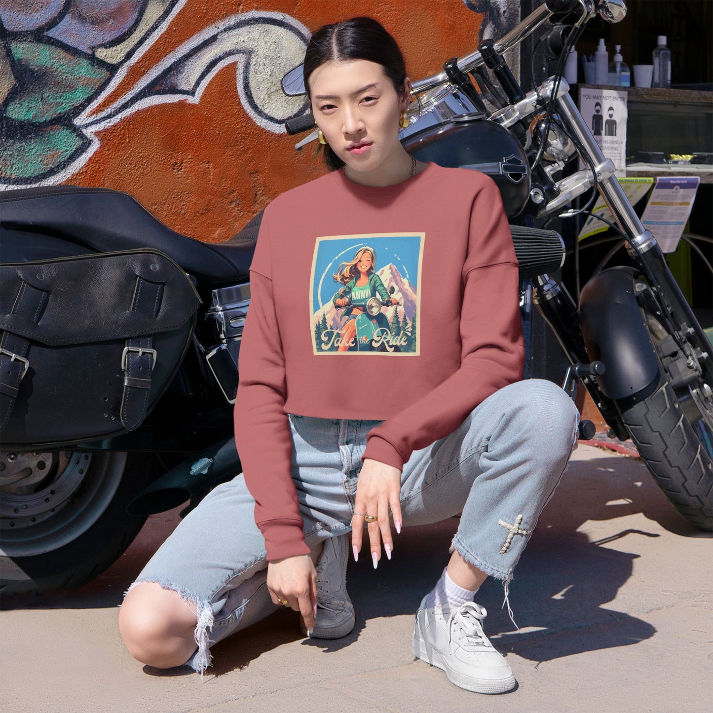 Retro motorbike  Cropped Sweatshirt