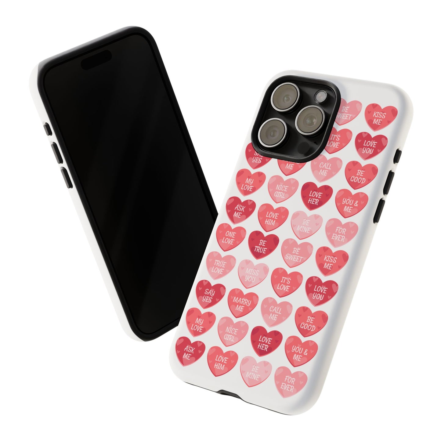 Phone Case — Pink Conversation Heart Pattern, Valentine’s Day Love Messages