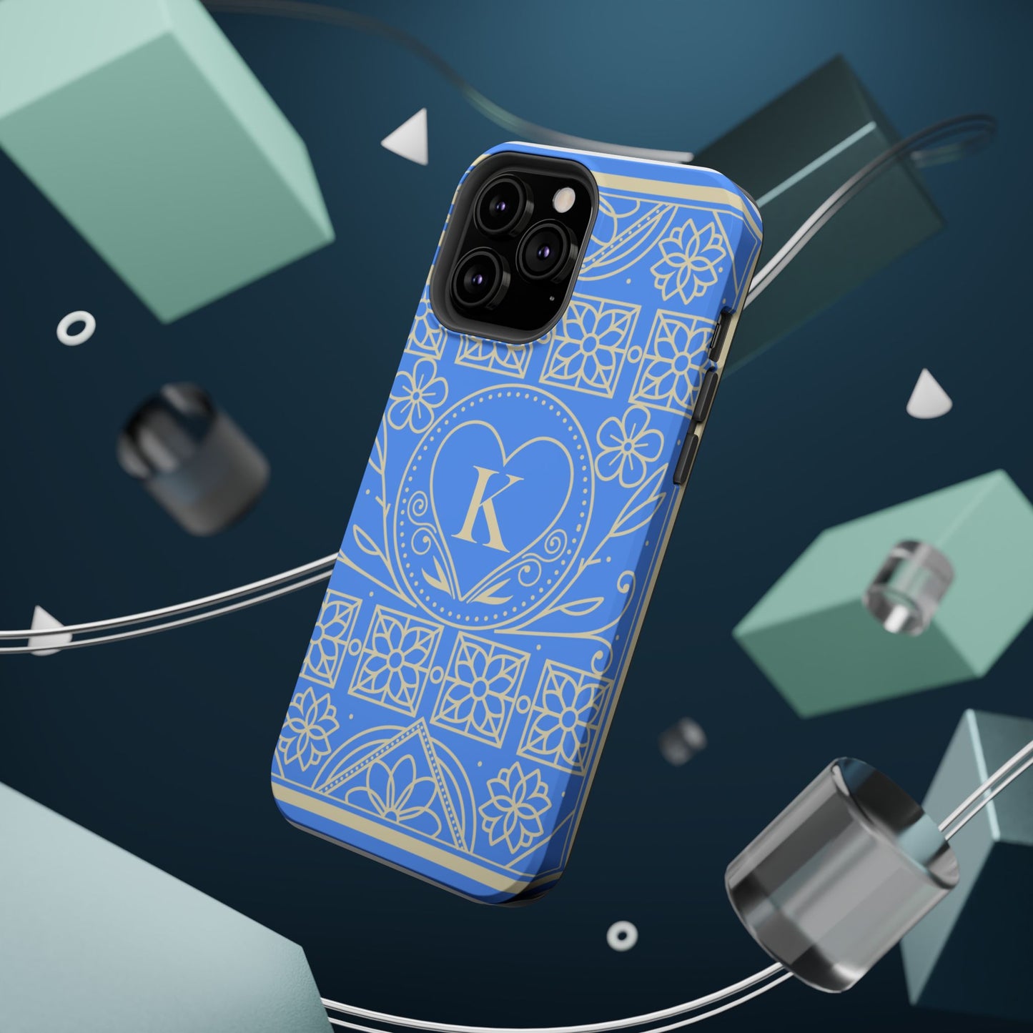 Monogram "K" Blue Floral Magnetic Phone Case — Impact-Resistant
