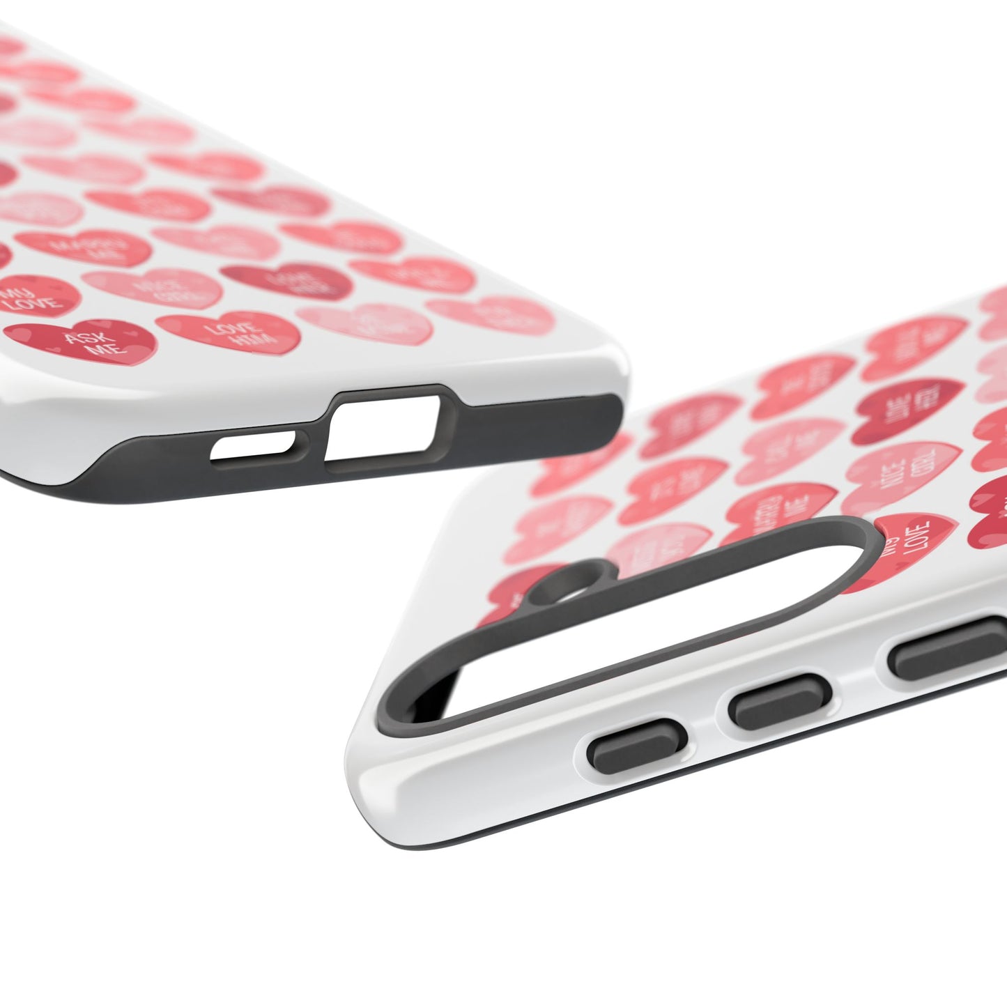 Phone Case — Pink Conversation Heart Pattern, Valentine’s Day Love Messages