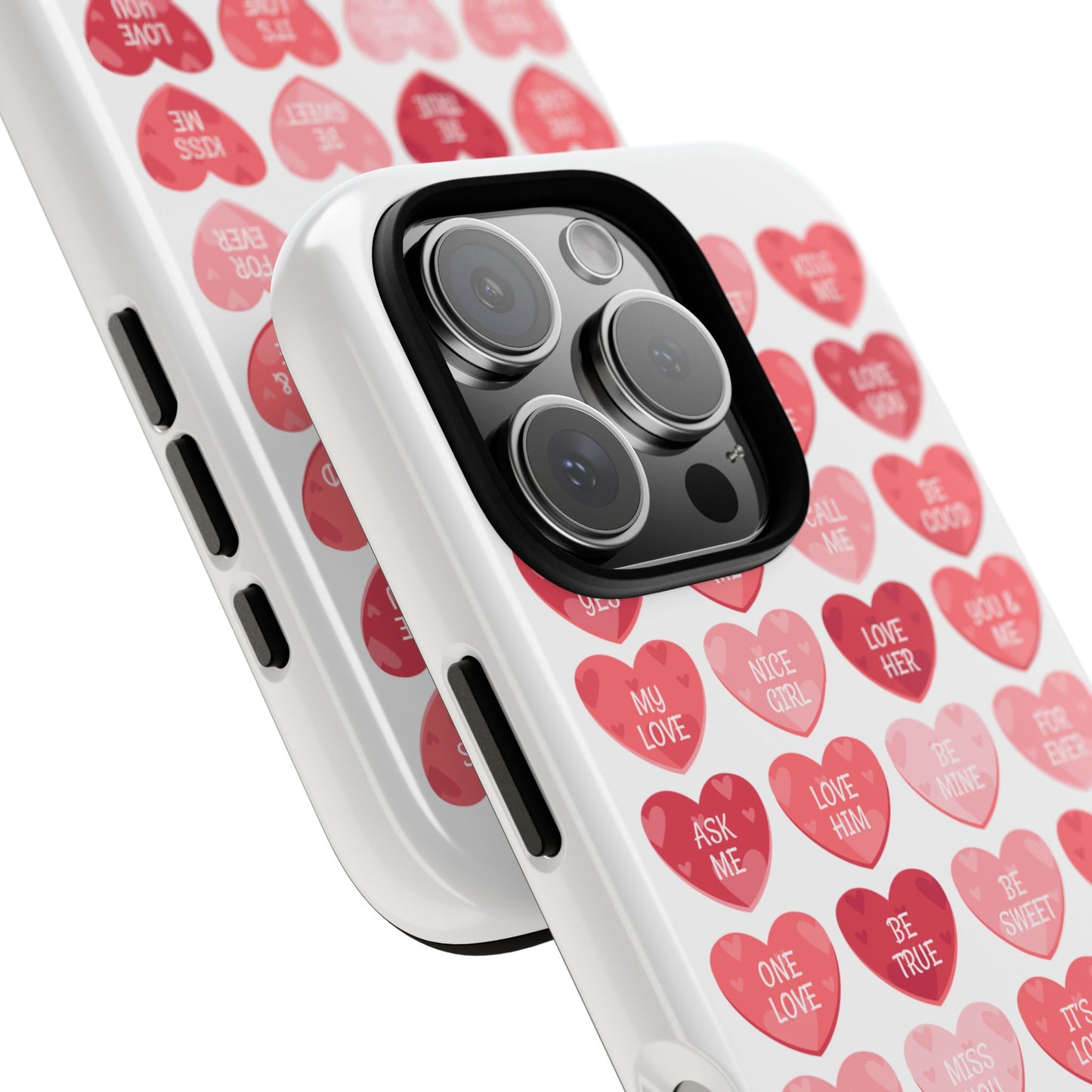 Phone Case — Pink Conversation Heart Pattern, Valentine’s Day Love Messages