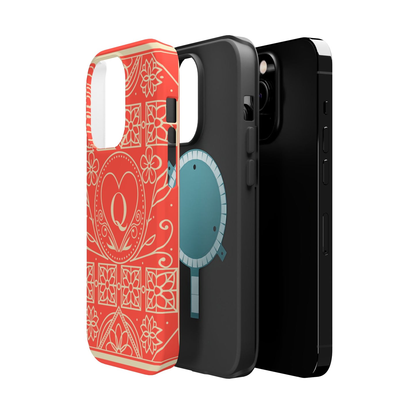 Heart Pattern Magnetic Impact Phone Case — Protective Wallet-Ready iPhone Cover