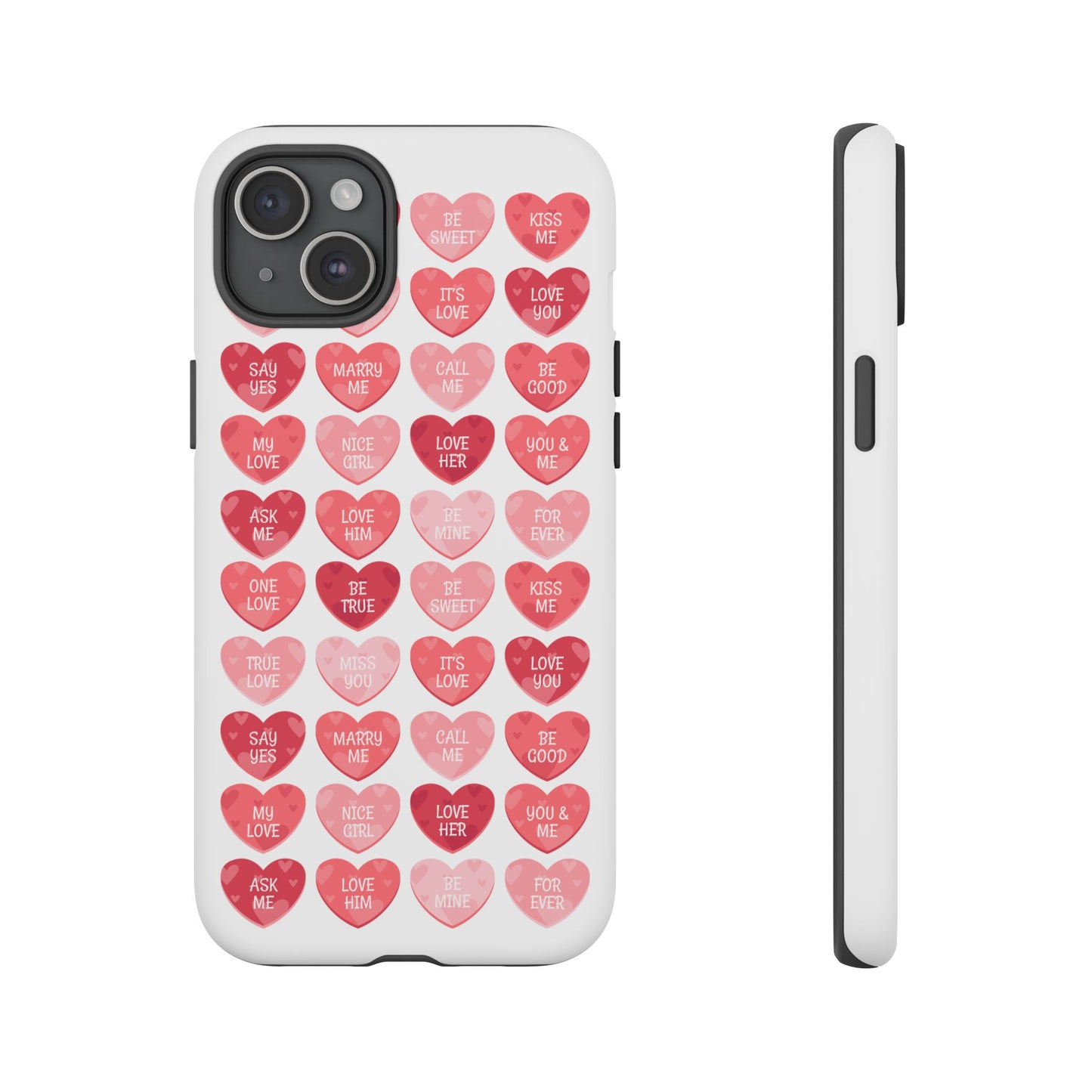 Phone Case — Pink Conversation Heart Pattern, Valentine’s Day Love Messages