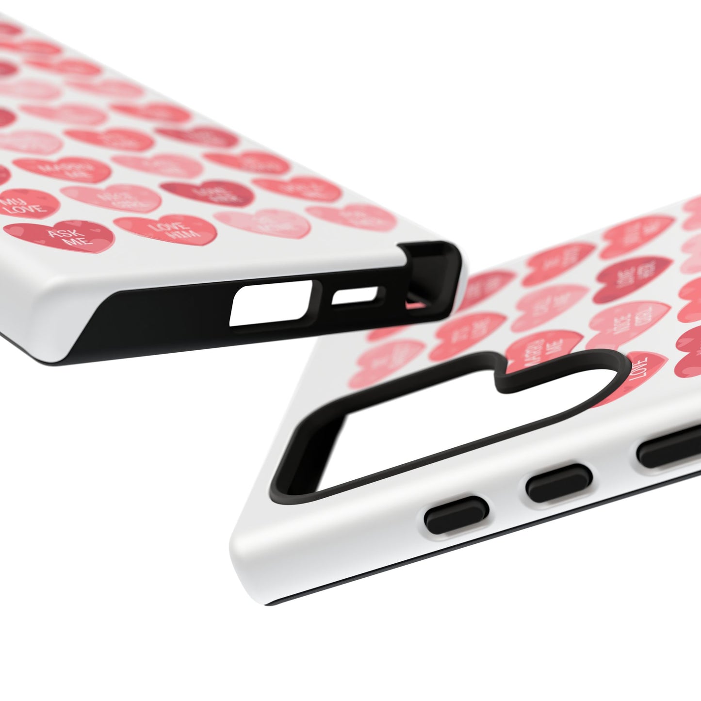 Phone Case — Pink Conversation Heart Pattern, Valentine’s Day Love Messages