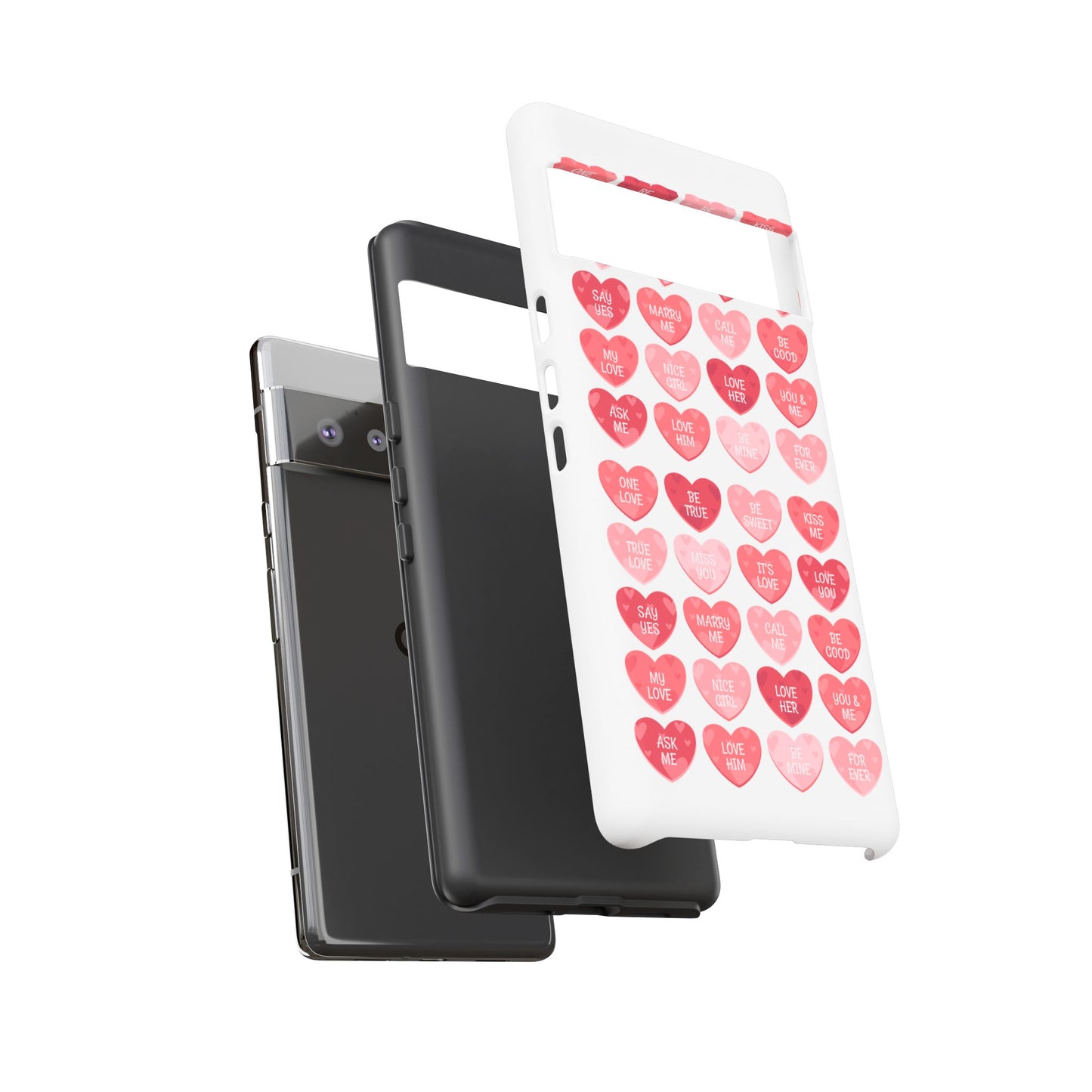 Phone Case — Pink Conversation Heart Pattern, Valentine’s Day Love Messages