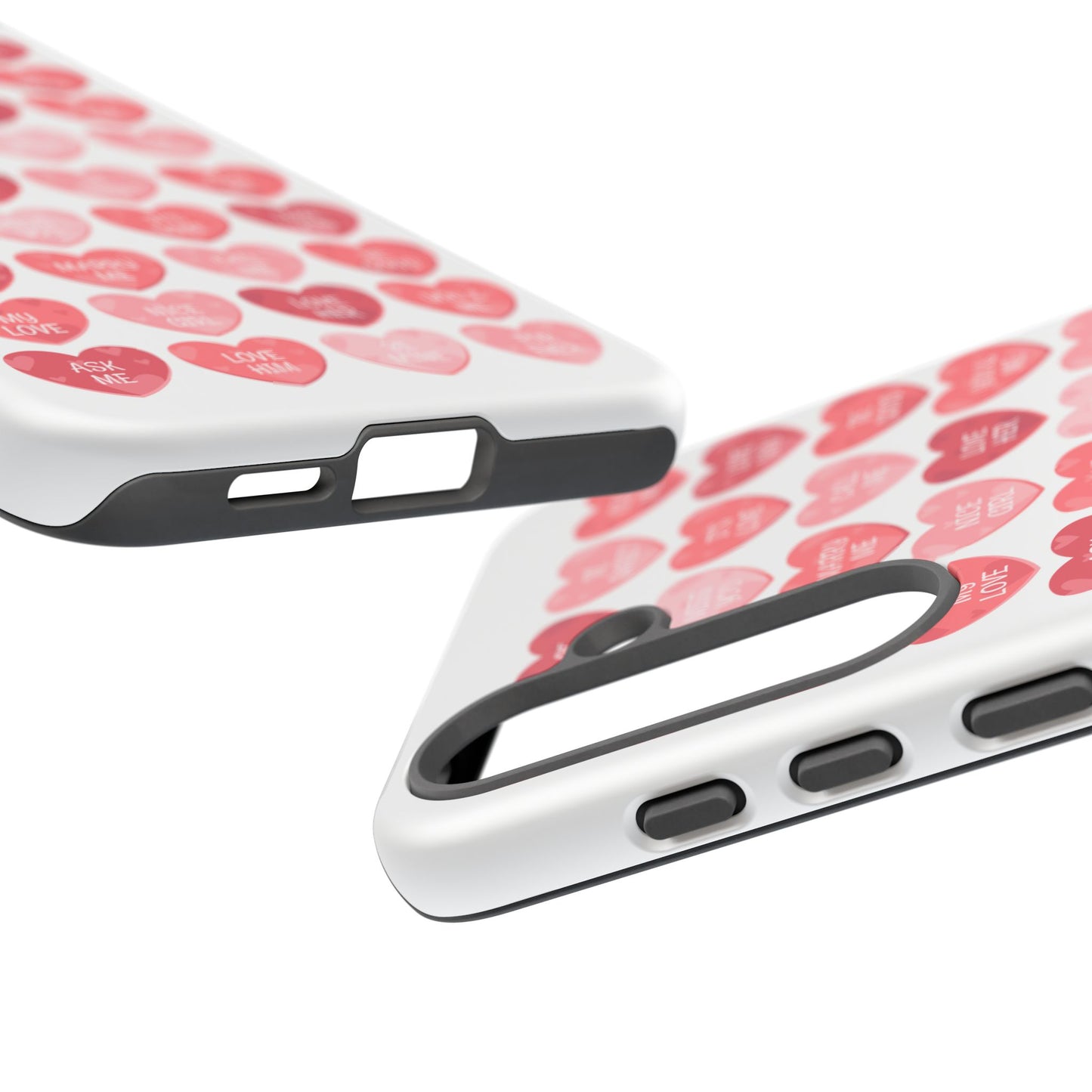 Phone Case — Pink Conversation Heart Pattern, Valentine’s Day Love Messages