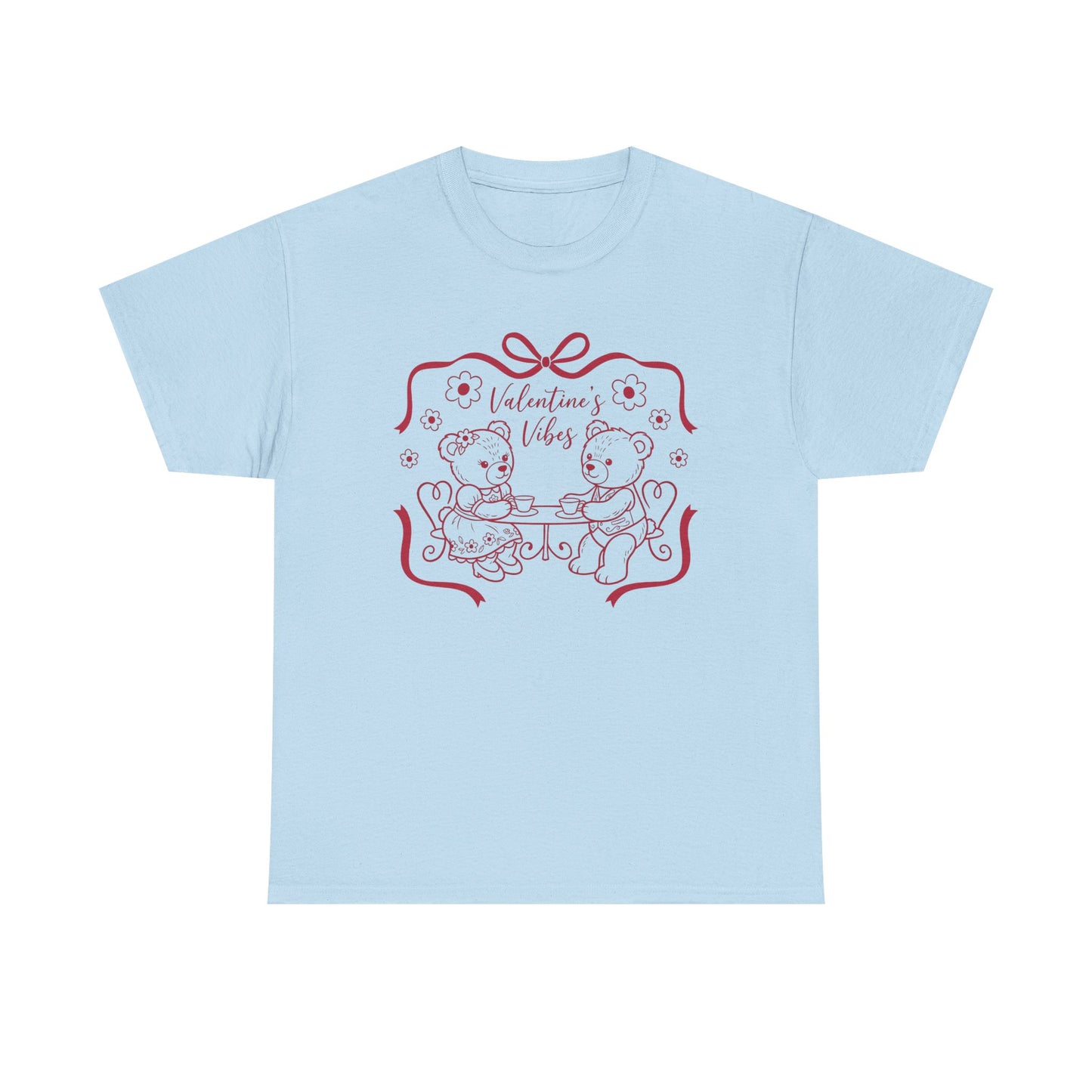 Valentine's Day Bear Couples Tee – 'Valentine's Vibes' Cute Heart Design